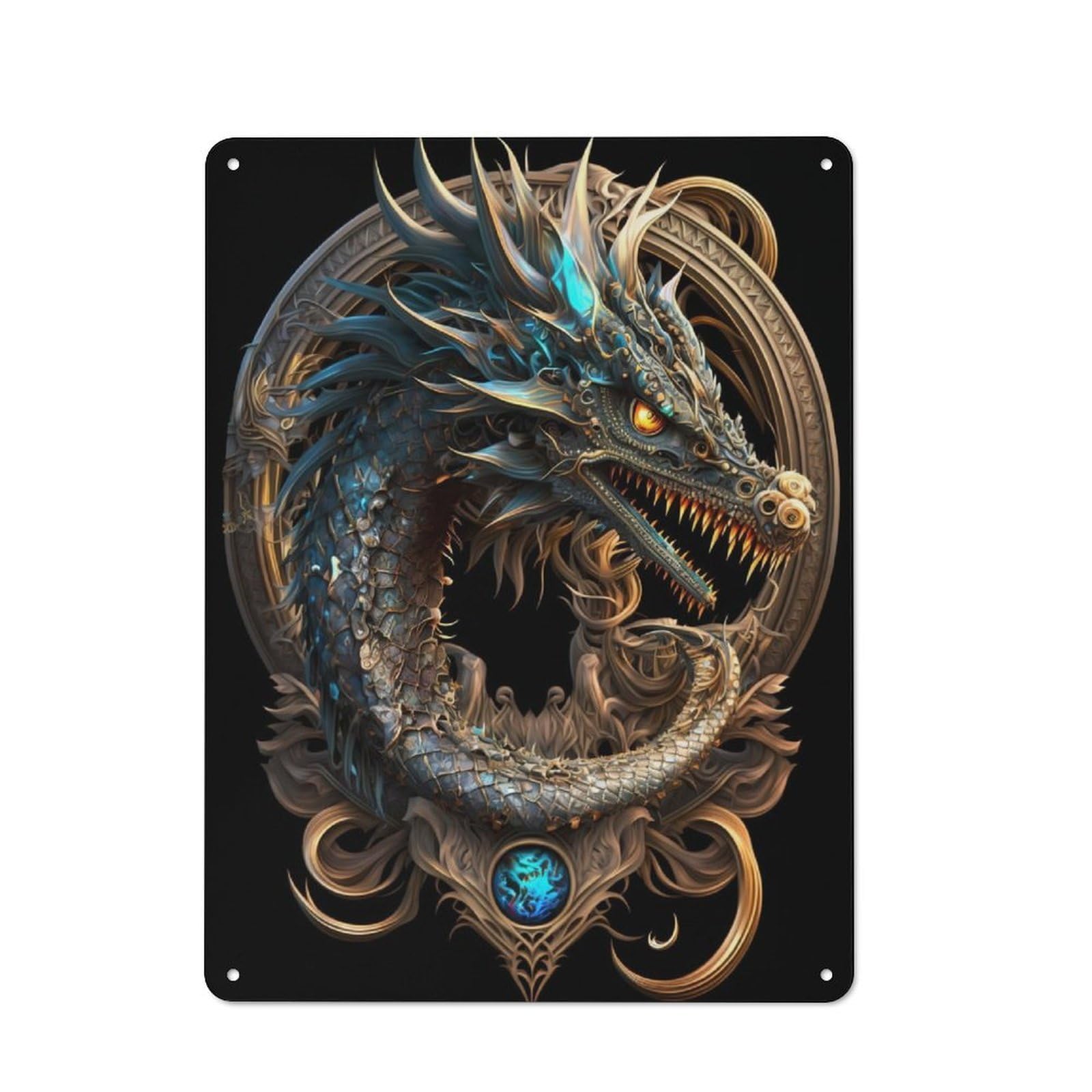 Junmoney Mystical Cosmic Dragon Metal Plaque 40X30cm With For Garage Wall, Vintage Decor, For Vintage Wall Decor Fans, For Metal Sign Collectors