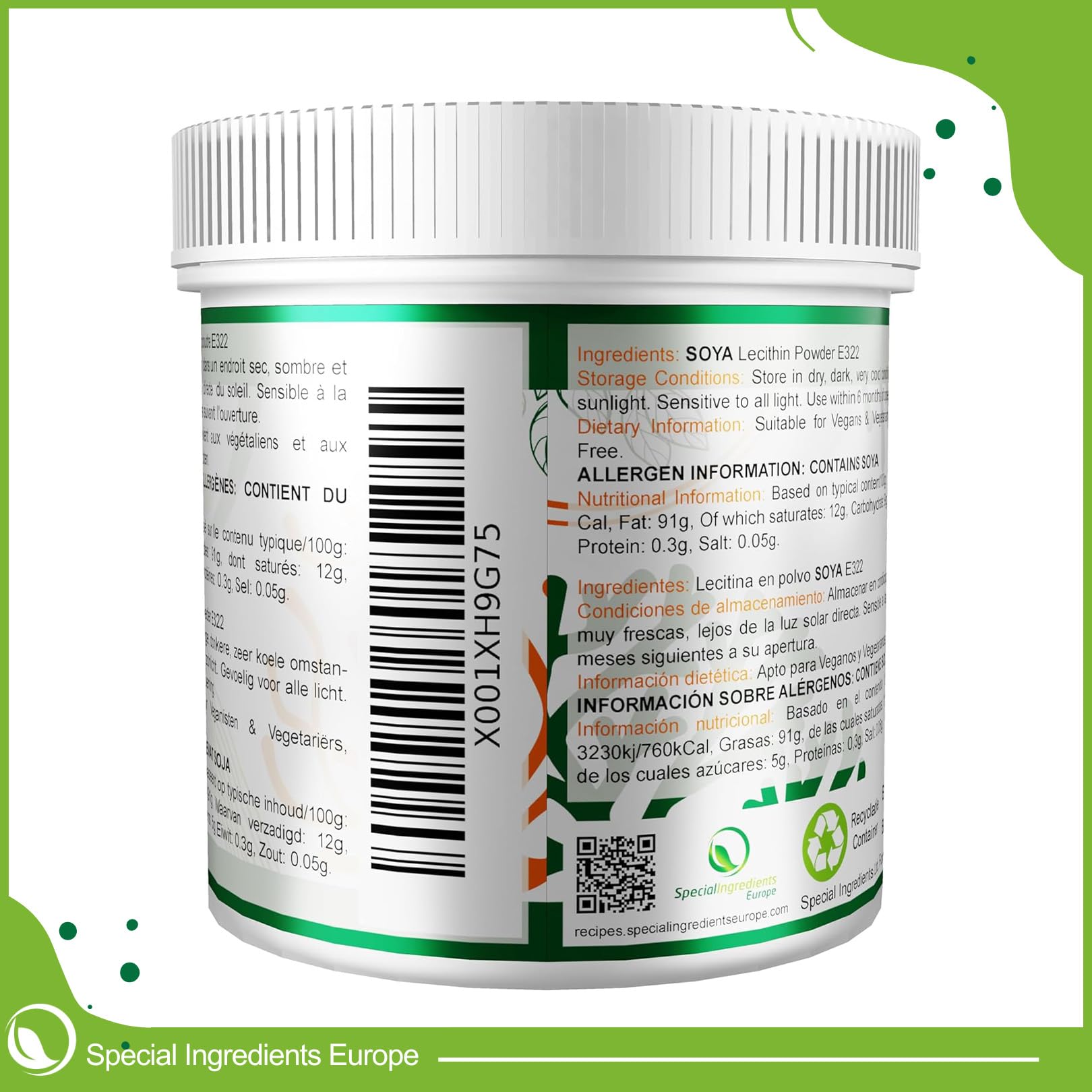 Special Ingredients Lécithine de Soja 100 gr Poudre: Émulsifiant, Stabilisant, Conservateur, Qualité Supérieure, Soy Lecithin - 100 gramme