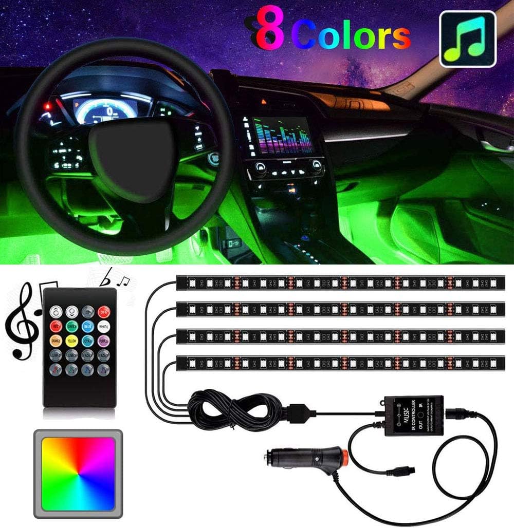 4Pcs Car LED Strip Lights, YANF 72 LED Car Interior Lights 12V RGB Multicolor Car Glow Interior Atmosphere Floor Lights Neon Lighting Kit with Sound Music Active Function and Wireless Remote Control