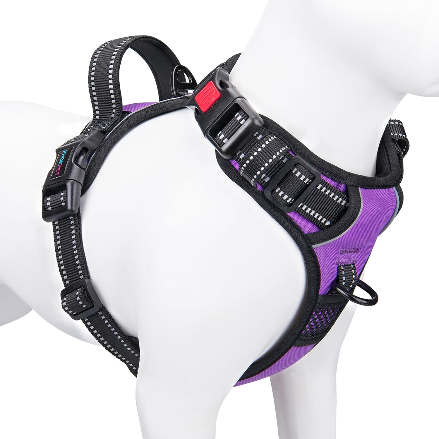 PHOEPET No Pull Dog Harness Adjustable Dog Vest Harness for Daily Walking with Buckle on the Neck and Reflective Strips Control Handle for Medium and Large Dogs Purple M