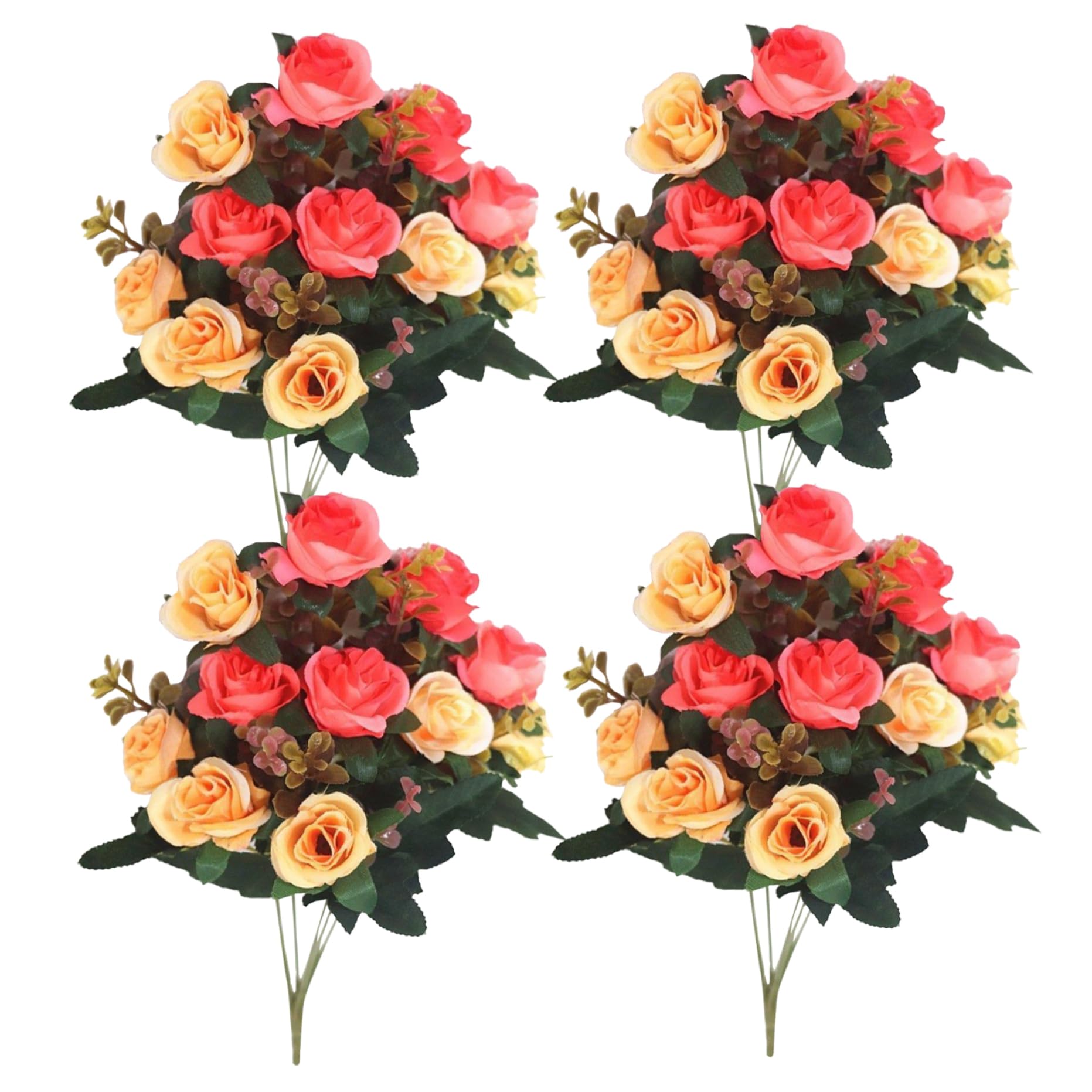Fleurs de cimetière pour tombe : 4 bouquets de roses commémoratives en soie 30 cm