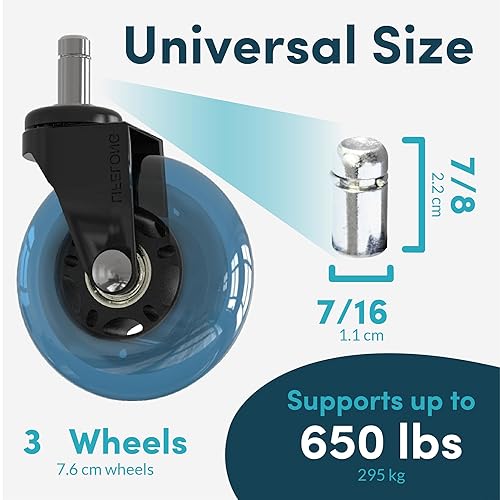 Miniatura 54 de Lifelong Ruedas de repuesto de goma para sillas de oficina, ruedas resistentes de 2 pulgadas para suelos de madera dura y alfombras, juego de 5,
