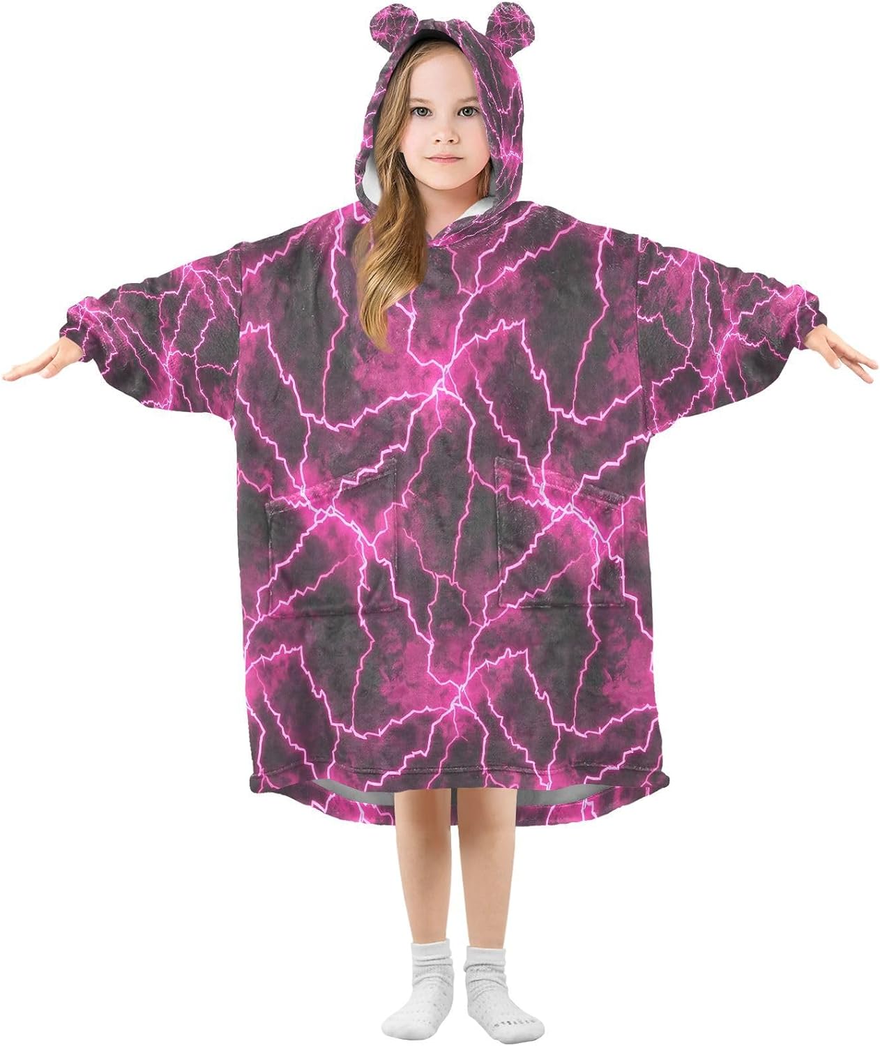 Kigai Lightning Wearable Blanket Hoodie for Kids Oversized Hooded Blanket Warm & Cozy Sweatshirt with Pockets