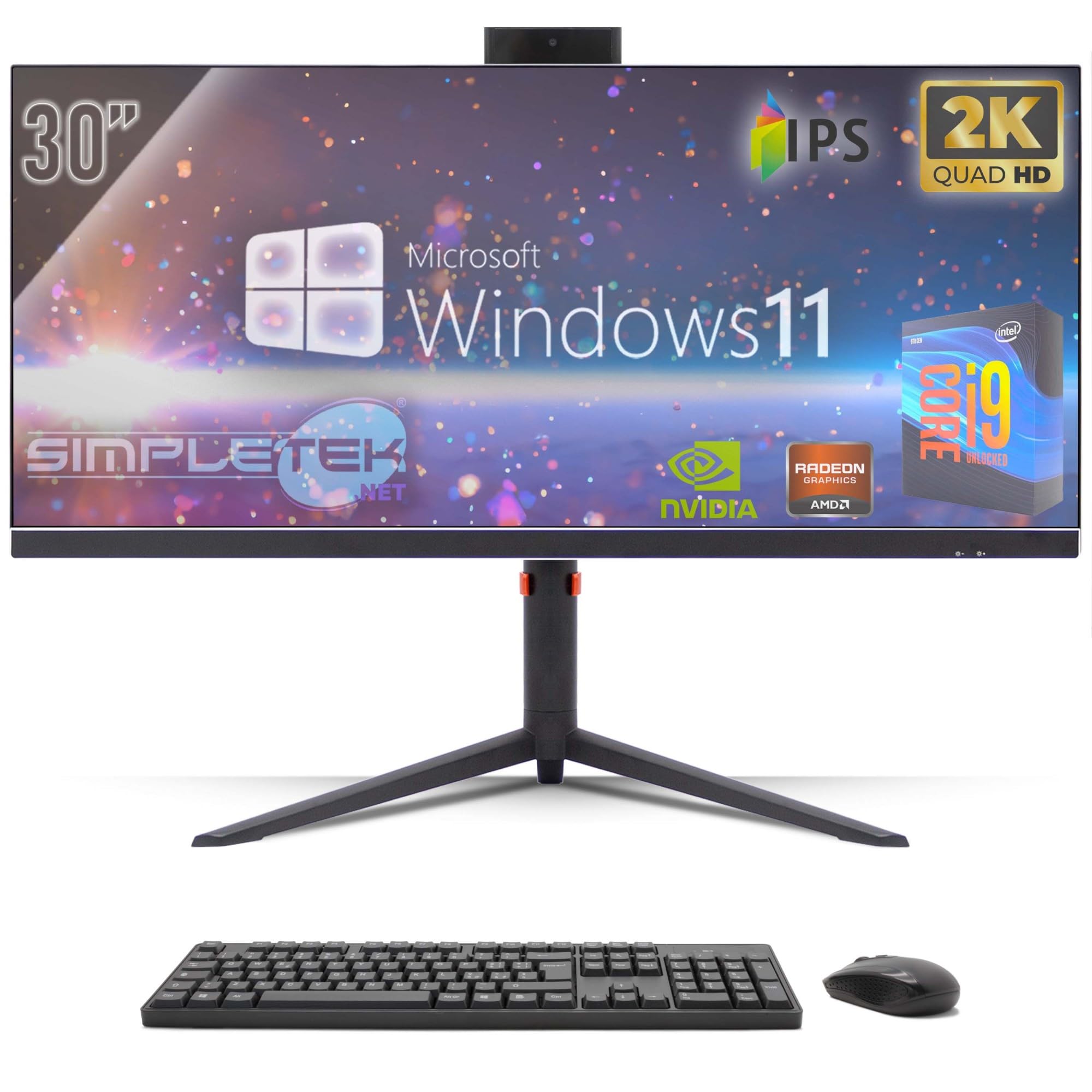 SIMPLETEK - Gaming PC All in One 30" IPS 2K Core i9 RTX 4060 8GB | Windows 11 Pro | 16GB DDR4 240GB SSD M2 + 2TB | Computer Fisso da Gaming Tutto in Uno WiFi6 HDMI