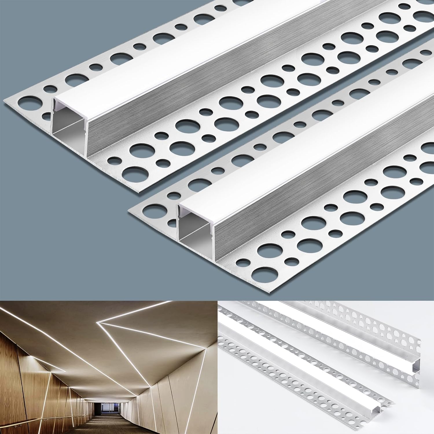10 Pack Aluminum LED Channel 6.6FT/2M Plaster-in with Strip Diffuser and Milky Cover Tape Light Track LED Profile for Various Lighting Applications