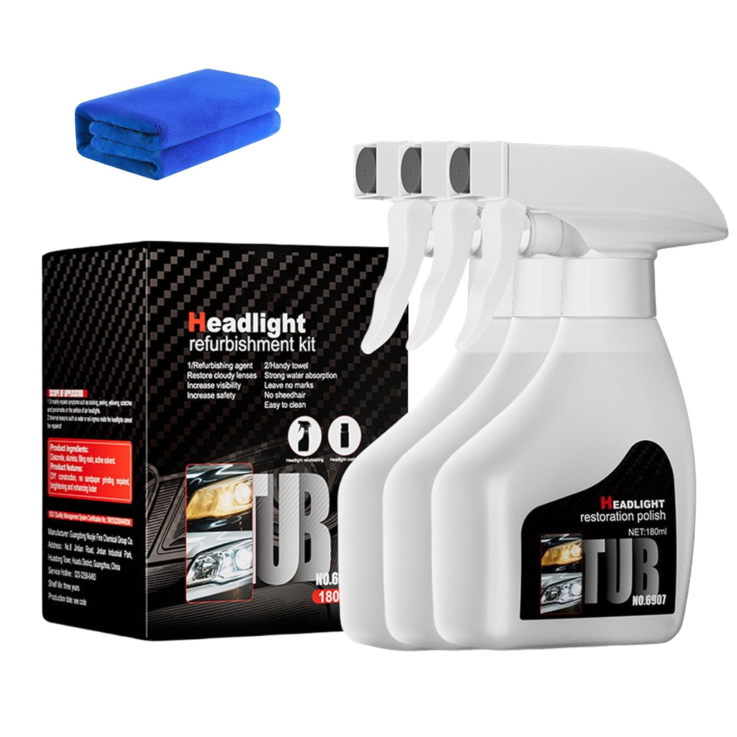 Headlight Restorer Kit - 2025 Upgrade for Yellowing & Scratches, Ceramic Coating Polish Cleaner, Universal Fit All Cars (3pcs)