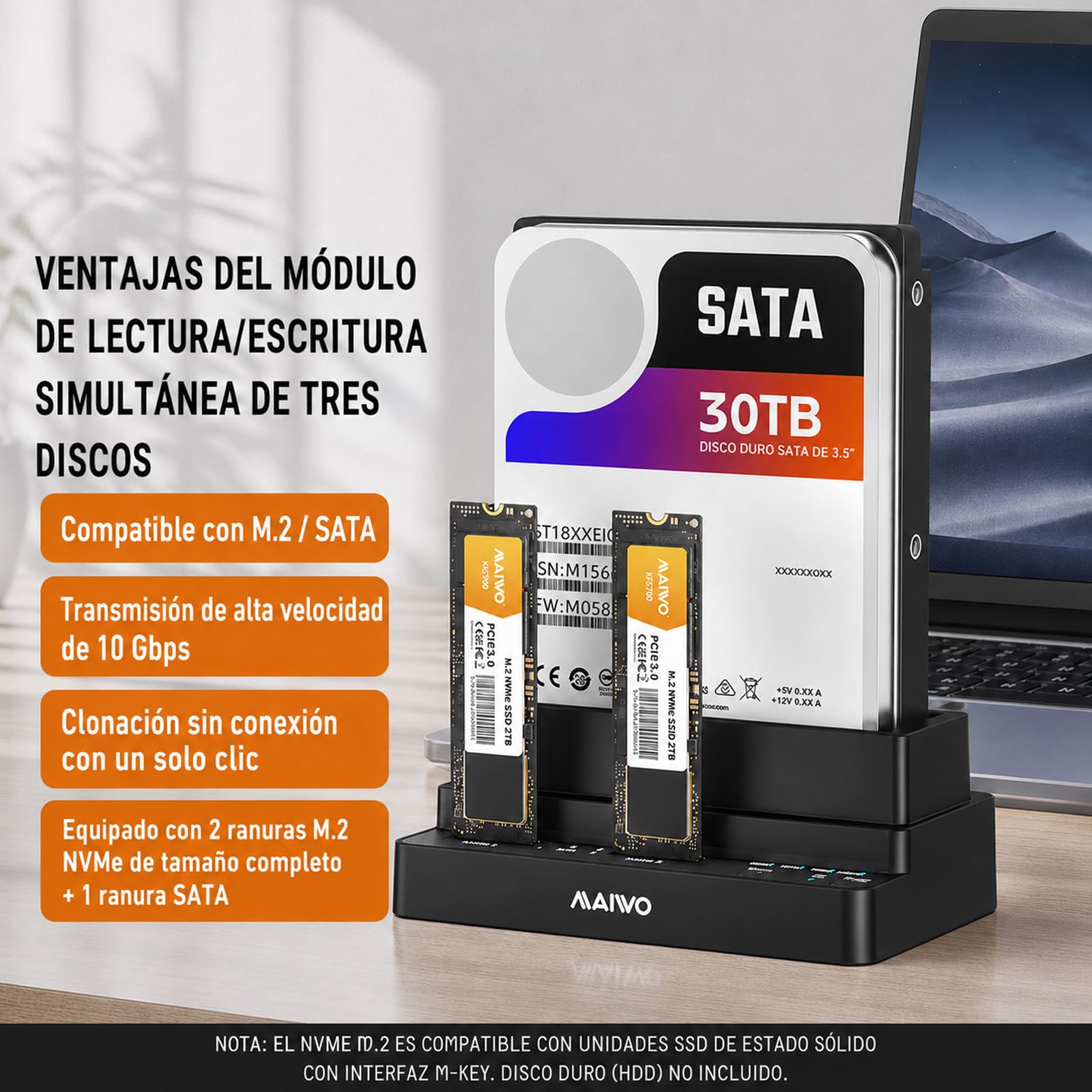 Docking Station de 3 Bahía Estación de Acoplamiento de Disco Duro