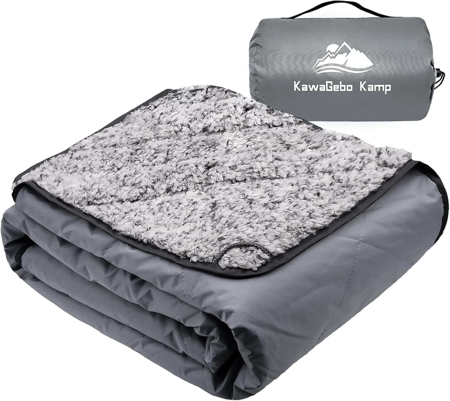 Sherpa Warm Outdoor Camping Blanket - Waterproof Stadium Blanket for Cold Weather, Camp, Sports Mom and Concert - Camping Quilt 80" X 58" (Gray)