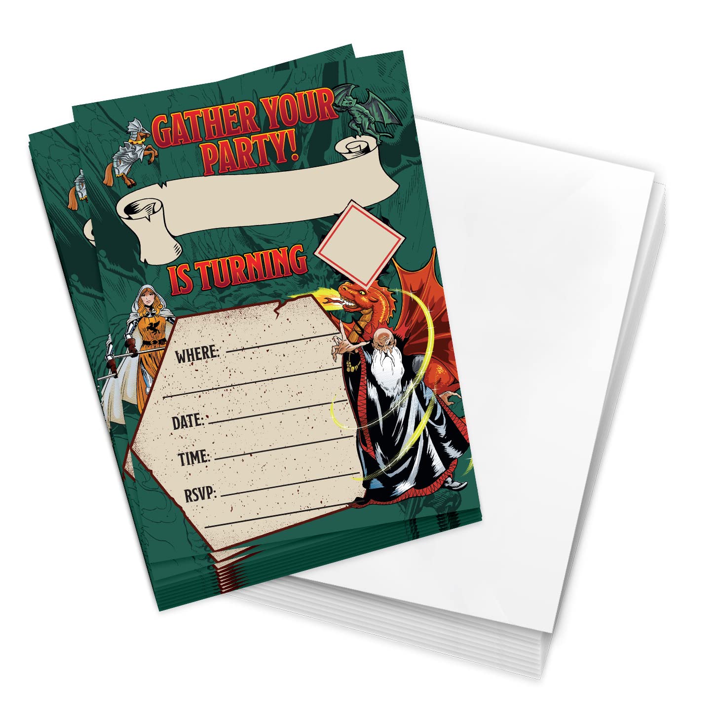 Desert Cactus Dungeons & Dragons Invitations Happy Birthday Cards 10 Count With Envelopes Boys Girls Kids Party (Style D)