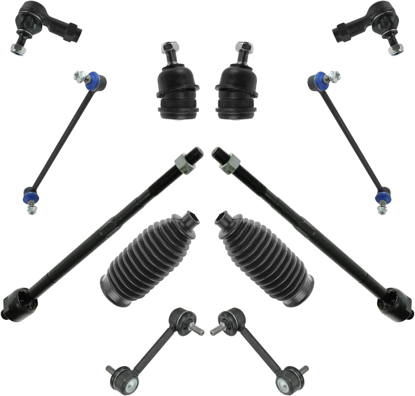 TRQ Front and Rear Steering & Suspension Kit Ball Joint Steering Rack & Pinion Bellow Sway Bar Stabilizer Link Tie Rod Compatible with 2003-2008 Hyundai Tiburon