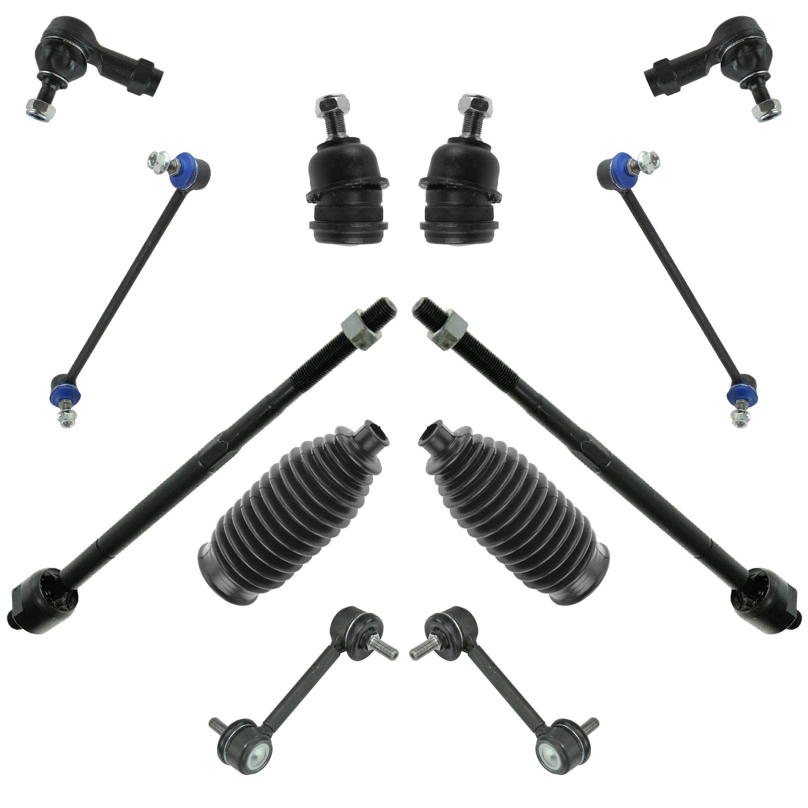 TRQ Front and Rear Steering & Suspension Kit Ball Joint Steering Rack & Pinion Bellow Sway Bar Stabilizer Link Tie Rod Compatible with 2003-2008 Hyundai Tiburon