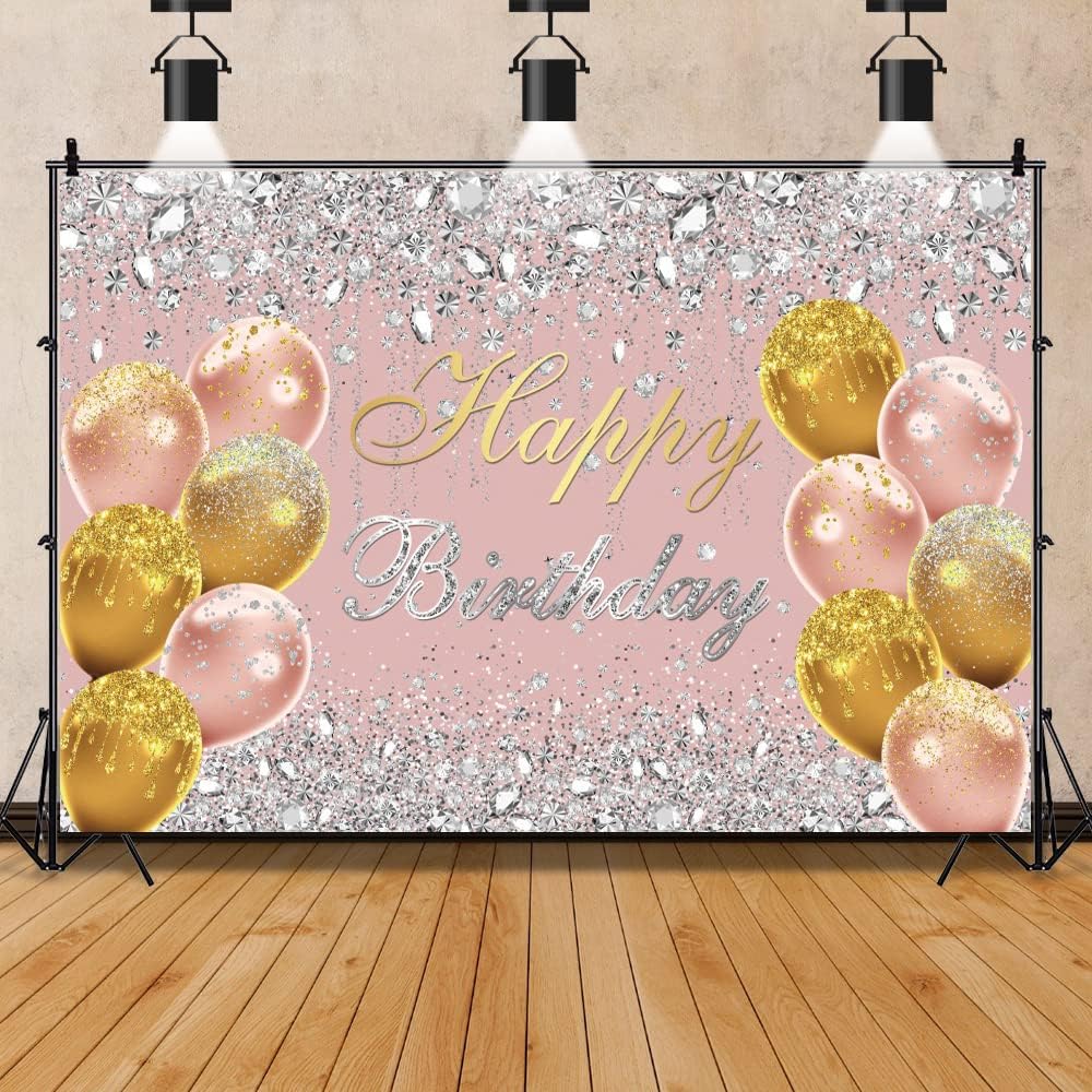 Rose Gold Birthday Backdrop for Girl 16th 18th 20th 30th