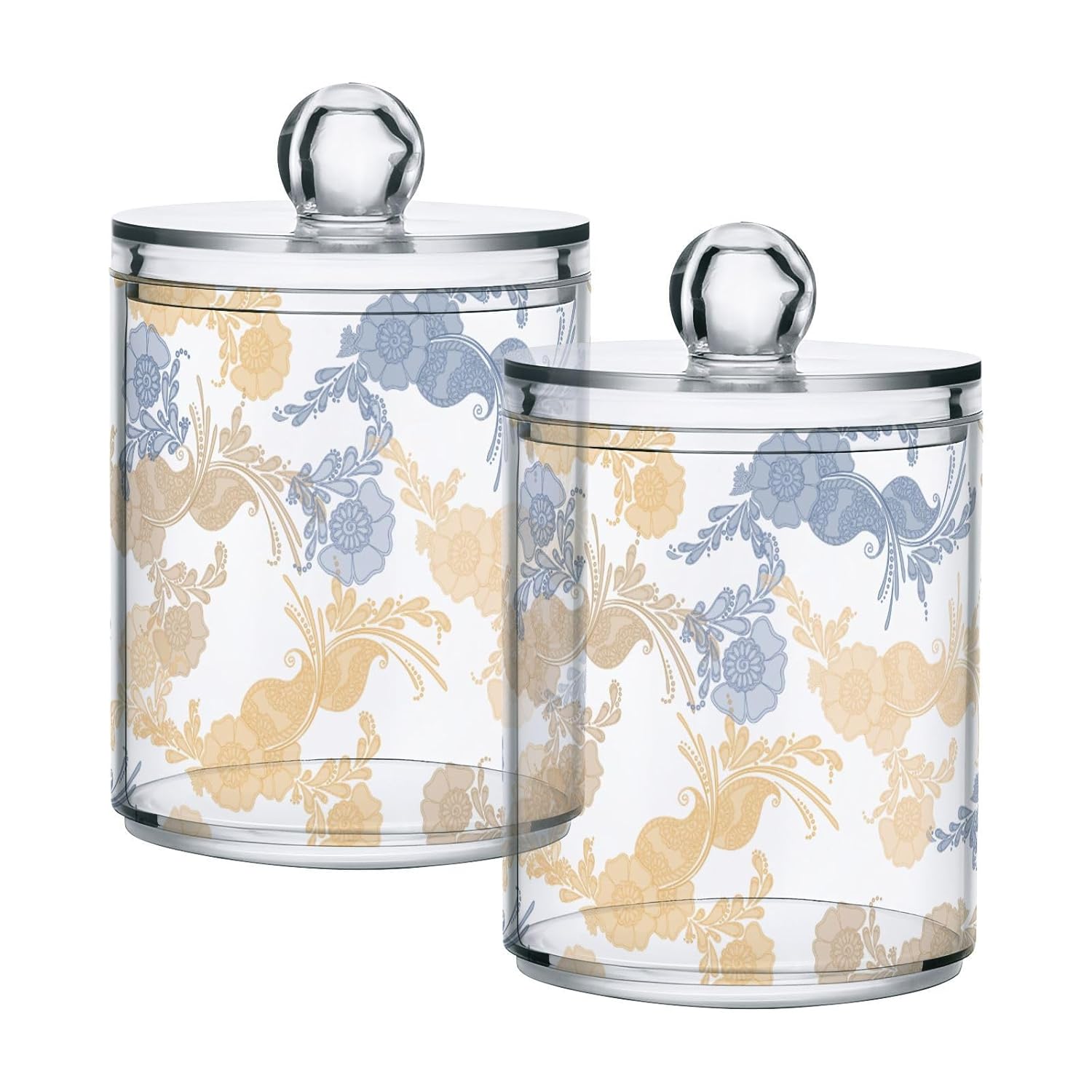 Retro Colorful Flowers Print Restroom Bathroom Organizers with Lid Qtip Holder Dispenser Apothecary Jars Cotton Balls Pads Swabs