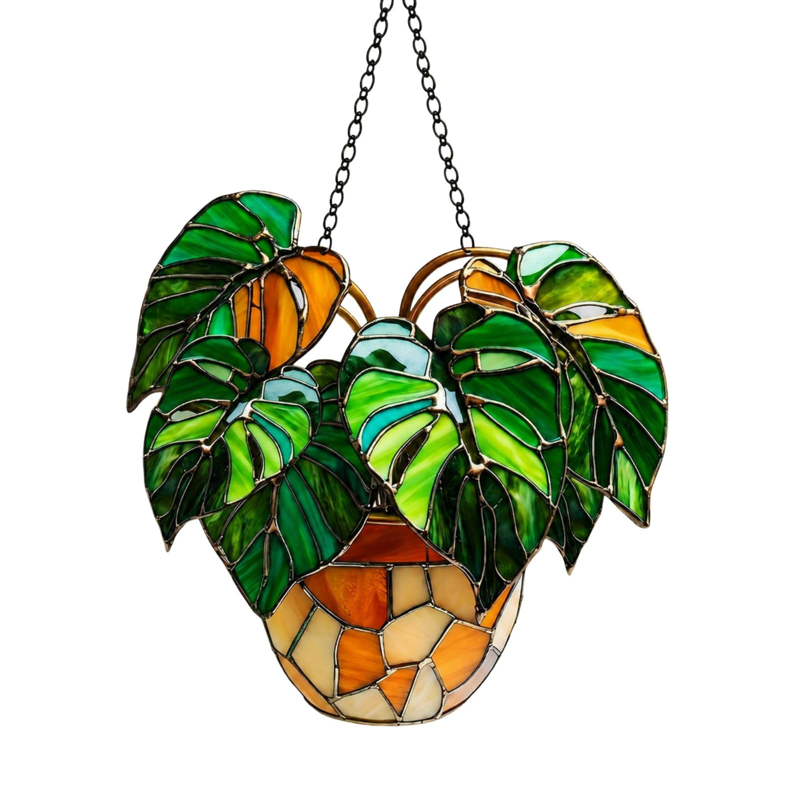 Monstera - Atrapasueños de resina hecho a mano, atrapasueños artesanal, efecto vitral, para colgar en ventanas, decoración de jardín, regalo para mujeres