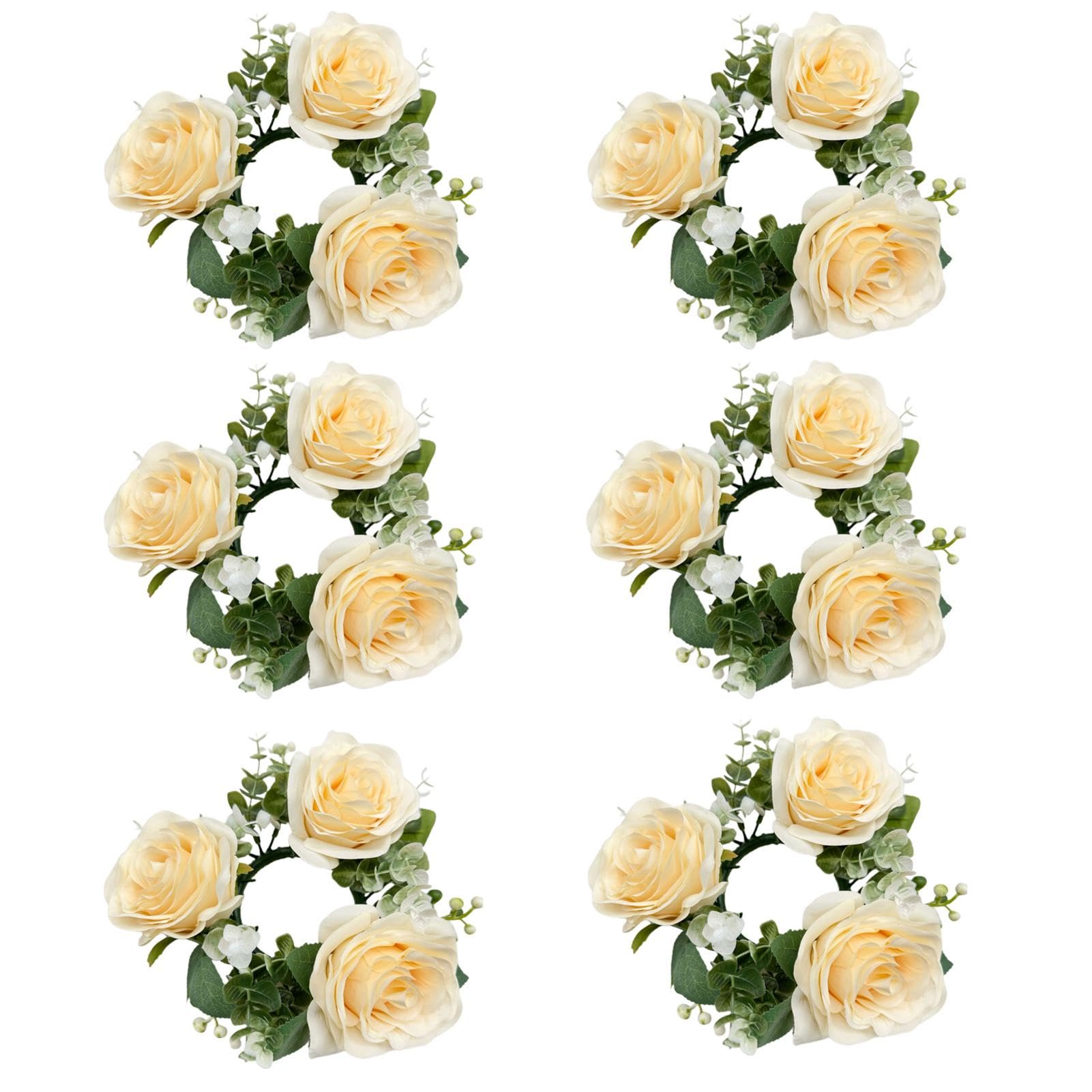 Abaodam 5pezzi Anello Di Candela Fiori Artificiali Rosa Ghirlanda Decorativa Per Tavolo Da Matrimonio e Festività Accessorio Chic Per Eventi e Addobbi Domestici
