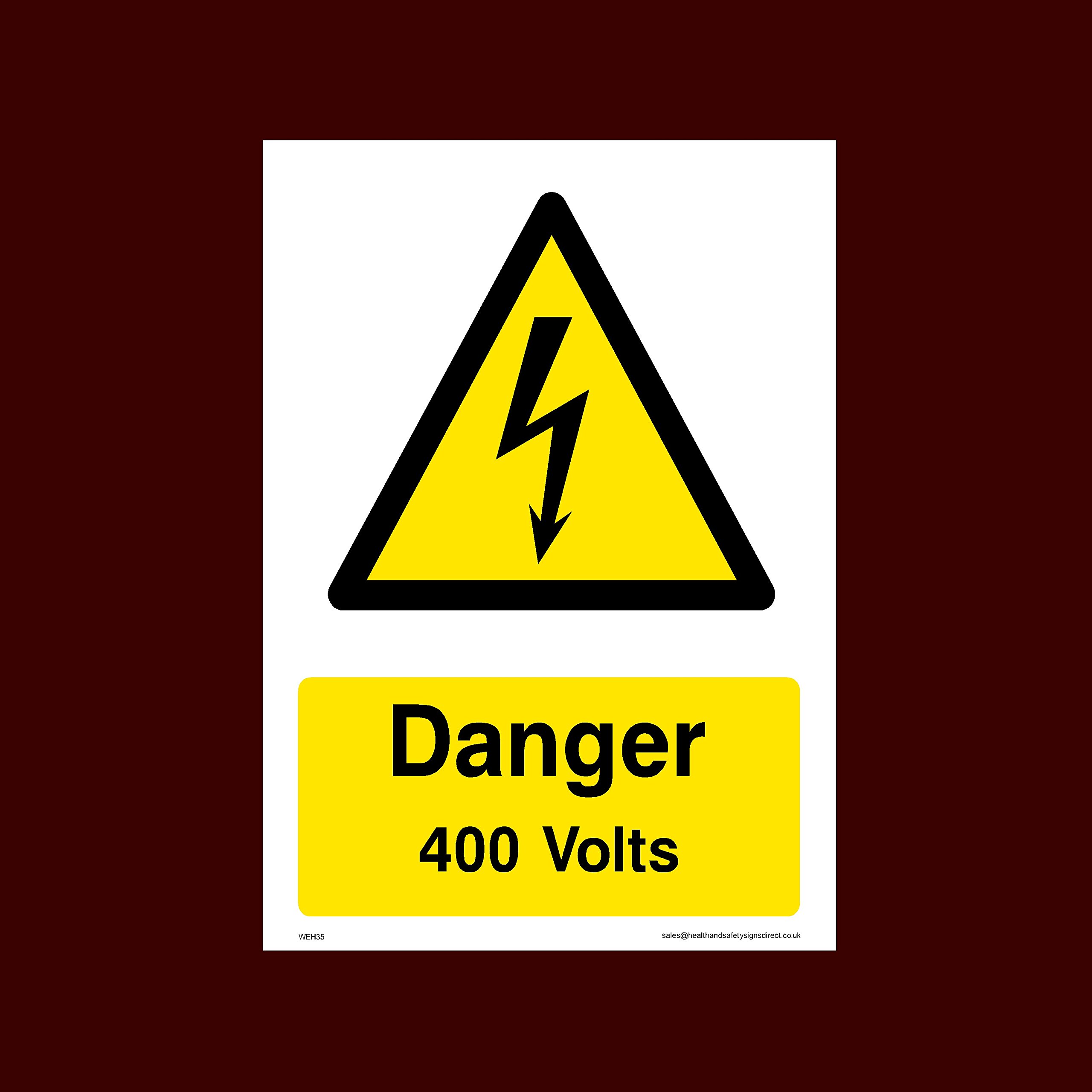 Ussp&S Danger 400 Volts Plastic Sign (Weh35) - Electric Hazard, Voltage, Danger Of Death, Cables, Wires, Electric Fence