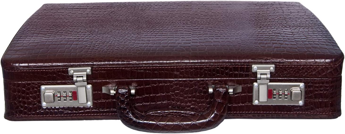 ZINT Hard Leather Crocodile Print Briefcase - Vintage Genuine Leather Attache for Doctors and Lawyers, Brown Professional Business Case with Combination Lock