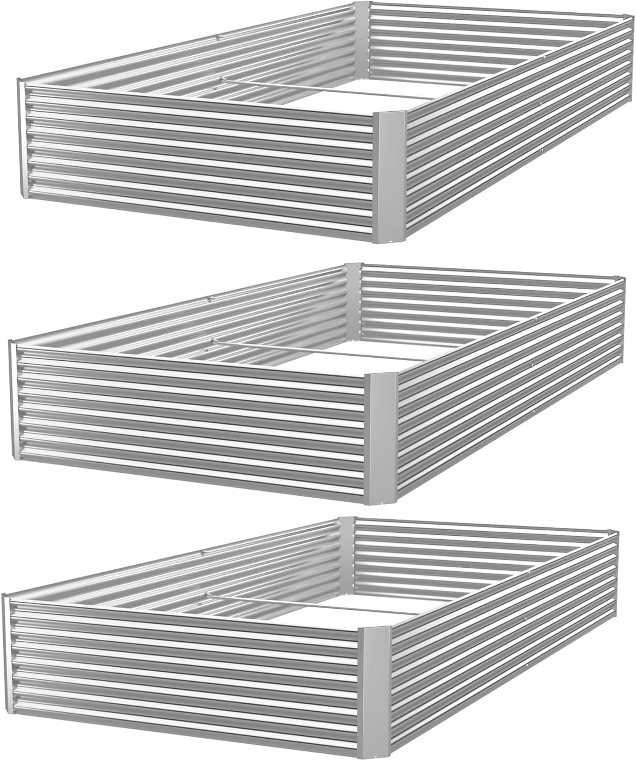 3 Pack Corrugated Galvanized Steel Raised Garden Bed Outdoor, Metal Above Ground Garden Bed for Vegetables and Flowers, Rectangle Raised Beds for Gardening-36x18 inch