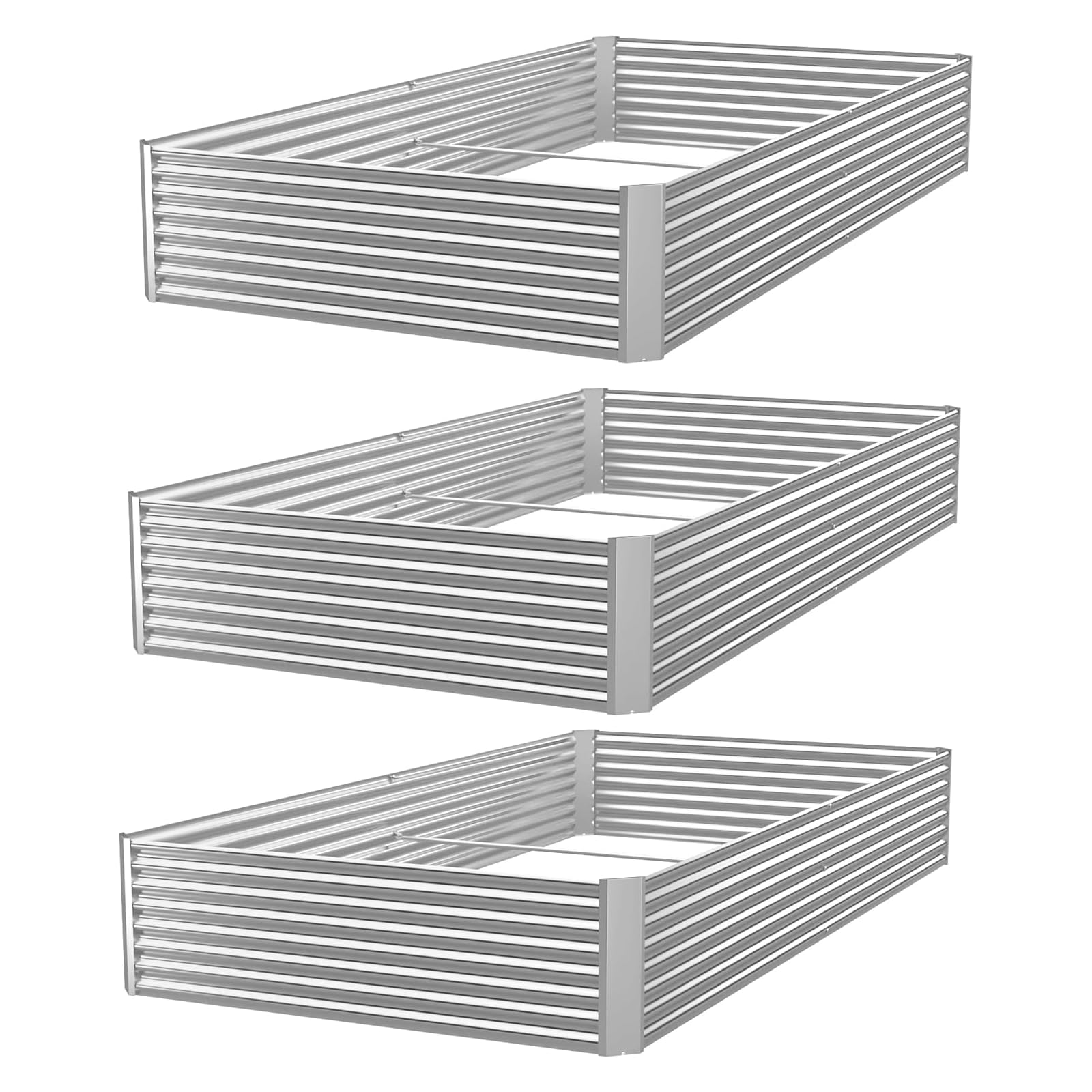 Pflanzkübel 3er-Set 120 x 60 cm verzinktes Hochbeet für den Außenbereich, Metall-Hochbeet für Gemüse, Stahl-Hochbeete für den Garten, oberirdisches Gartenbeet für Blumen-Rechteck