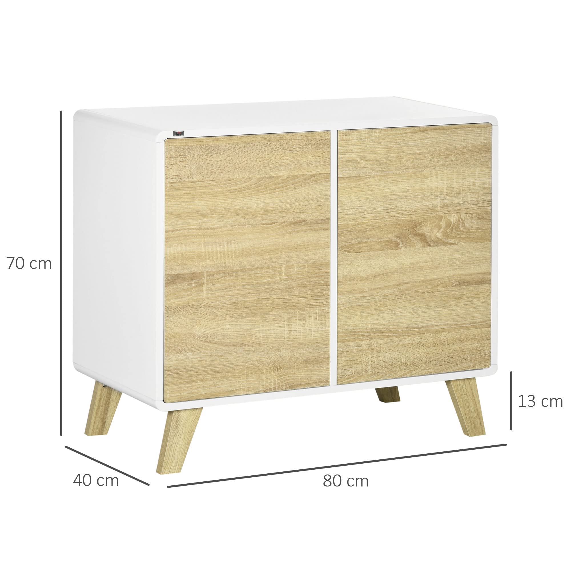 HOMCOM Mobile Multiuso con 2 Ante, Mobile Multiuso con Ante a Pressione e Mensole Regolabili, Mobiletto Salotto e Camera in Legno, 80x40x70cm, Bianco e Quercia