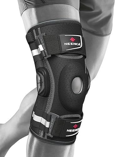 Miniatura 7 de NEENCA Rodillera profesional para dolor de rodilla, soporte de rodilla ajustable con bisagras con estabilizadores laterales extraíbles, fuerte