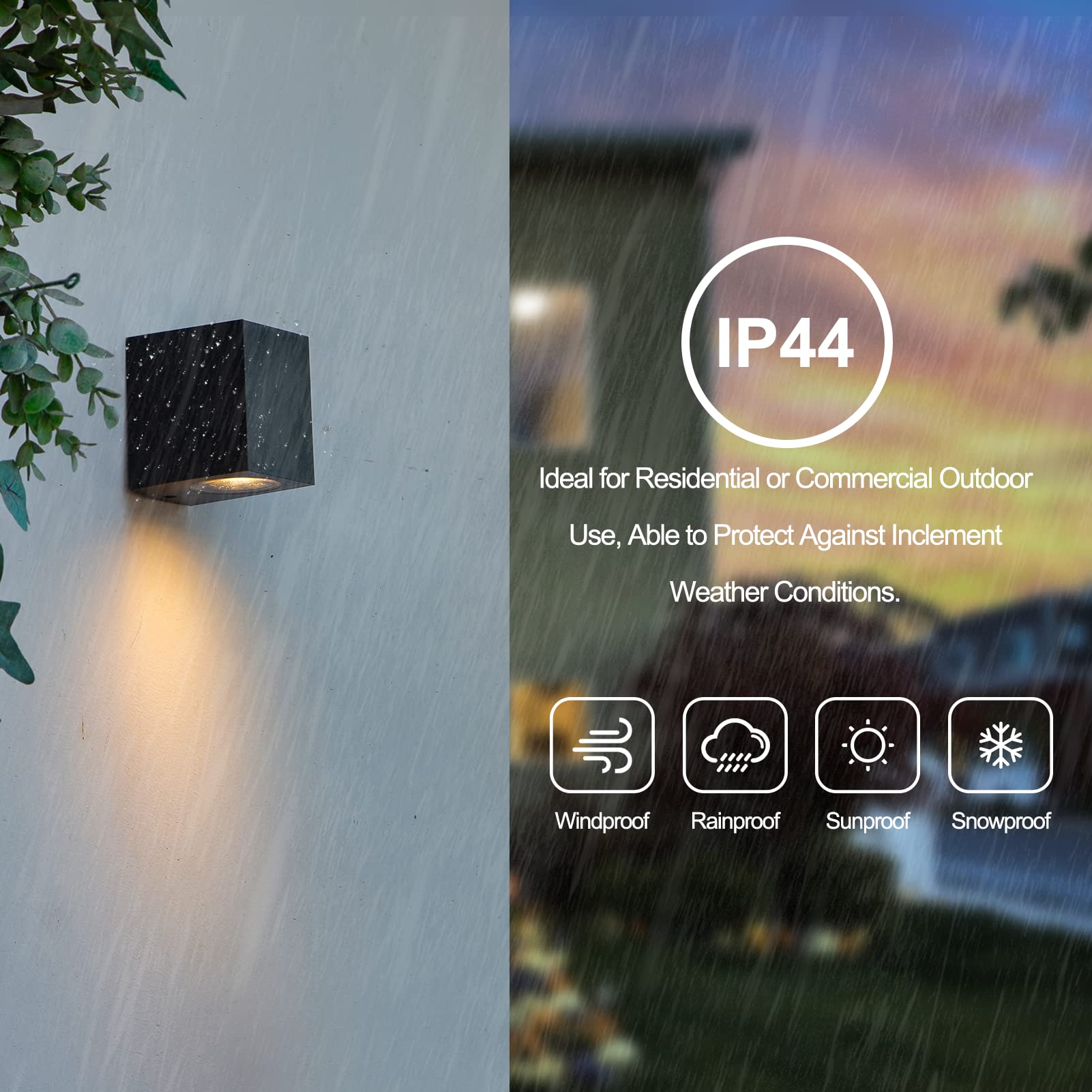 FUDESY 2-Pack Outdoor Wall Lights Square, Down Outside Lights IP44 Waterproof Max 7W GU10 Exterior Wall Sconce - Image 4