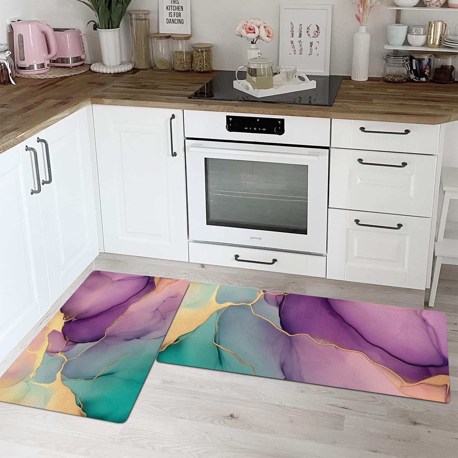 Tapis de cuisine lavable en machine 44x120 antidérapant lignes d'encre