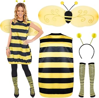 Hummel Bee Costume Women's   Bee Costume for Adults with Wings   Leg Sleeves and Headband for Cosplay Party Dress Up and Carnival