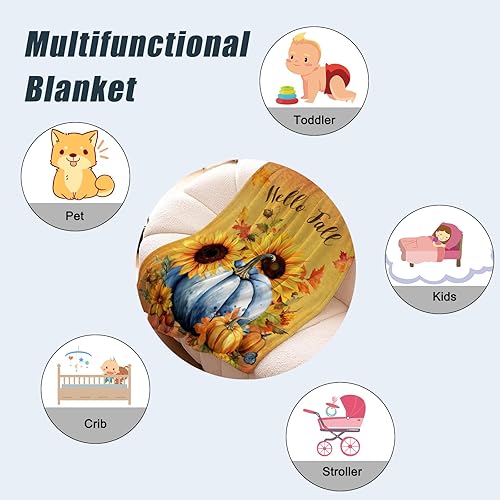 Miniatura 6 de Neatee Living Manta decorativa de otoño para bebé, manta para mascotas, color naranja, Acción de Gracias, calabaza, girasol, para cuna, bebé,