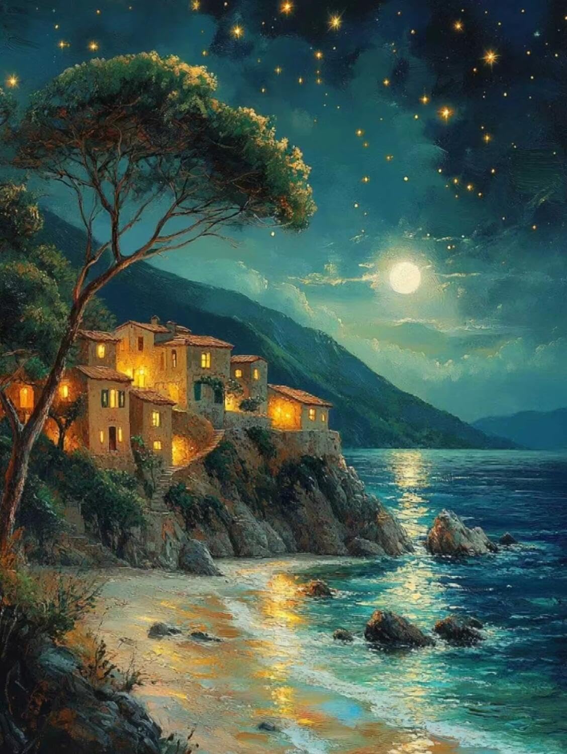 Rqwybcaxn Embroidery Beads Kit Starry Sky and sea 40x50cm