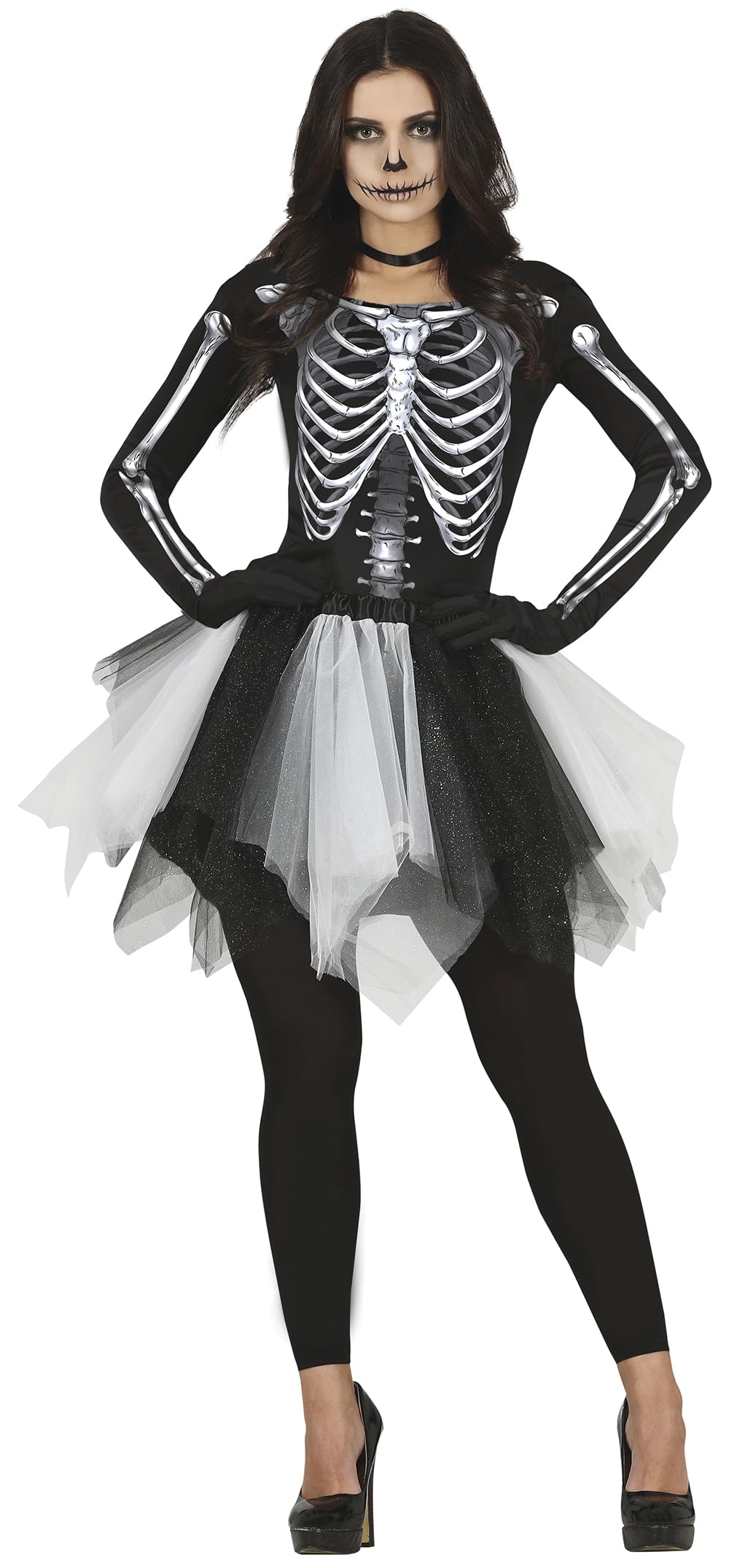 Women Skeleton Costume - 3D Skeleton Print Dress with Black and White Tutu for Women Adult