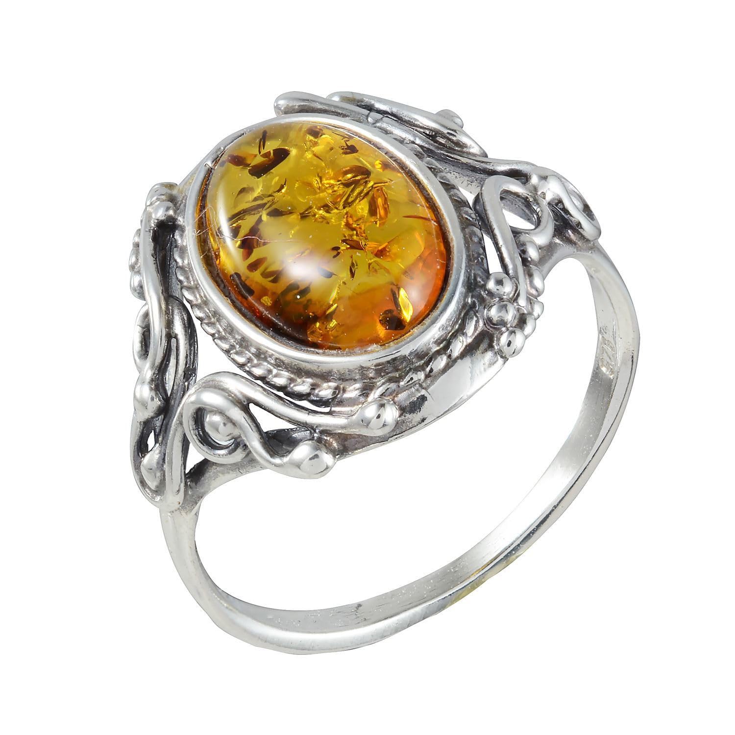 Anillo de plata esterlina y ámbar de miel báltica "Georgine" - talla 6