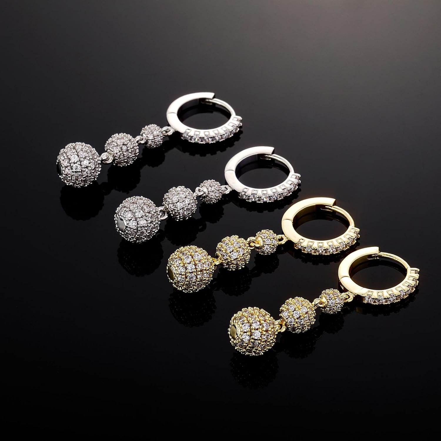 Solid Gold over S925 Sterling Silver Starry Moissanite Dangle & Drop Earrings, Spherical Full-Pave Design, Elegant Birthday Gift for Mother