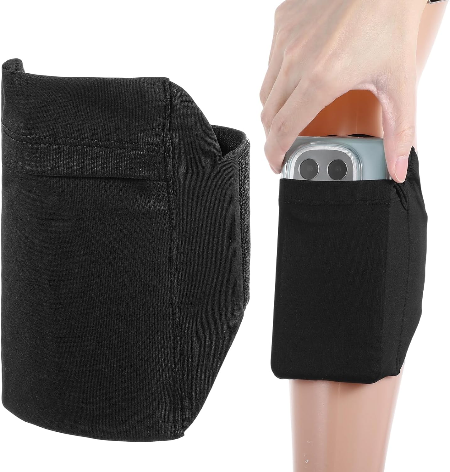 Leg Phone Holder, Cell Phone Leg Straps, Non Slip Ankle Wallet, Adjustable Smartphone Arm Pouch for Women and Men, Sports Armband for Equestrian, Jogger, Running, Workout, Hiking, Motorcycle (Black)