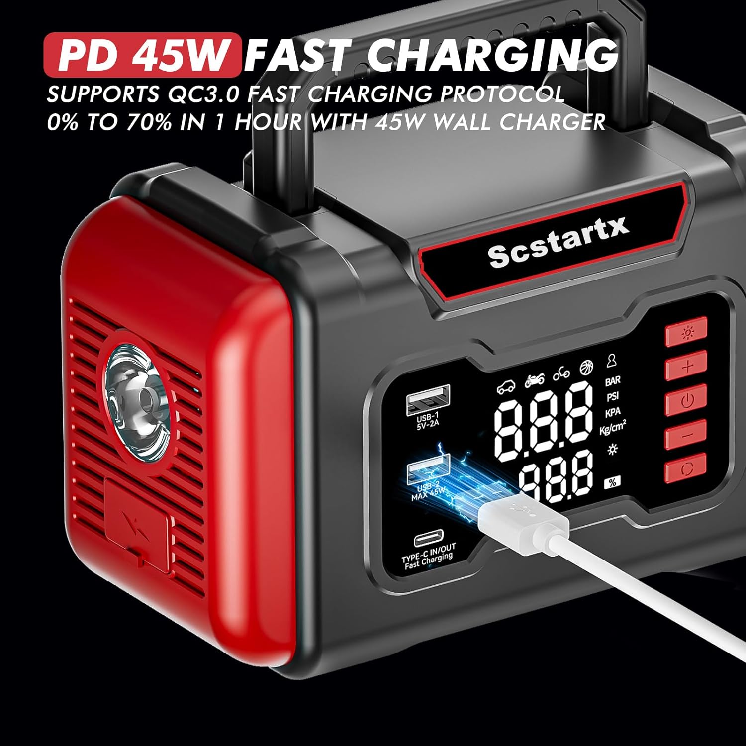 Portable Car Jump Starter Air Compressor, 4000A Peck 150 PSI Cordless Tire Inflator Battery Pump Rechargeable 12 Volt, Air Pump for Auto, Motorcycle, Bicycle, Balls with LED Light