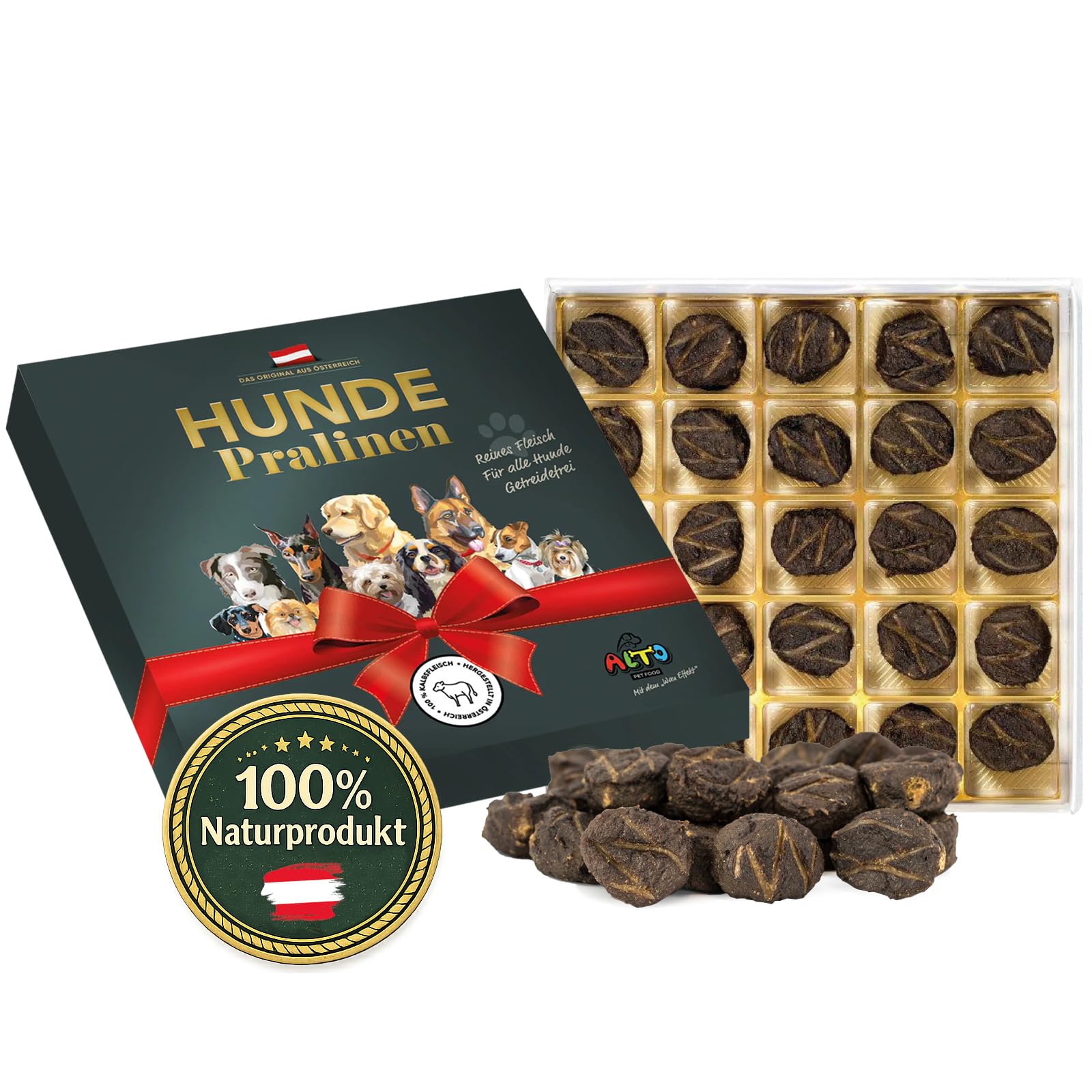 Alto-Petfood - Premium Hunde-Pralinen vom Kalb | in hochwertiger Geschenk-Box | 100% Naturprodukt | besondere Hundeleckerlies - 1 Packung