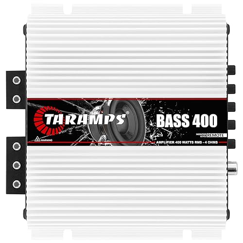 Taramps BASS 400 4 Ohmios 1 canal Mosfet Amplificador 400 vatios RMS, monobloque, crossover, refuerzo de graves, entrada RCAalto nivel, clase D,