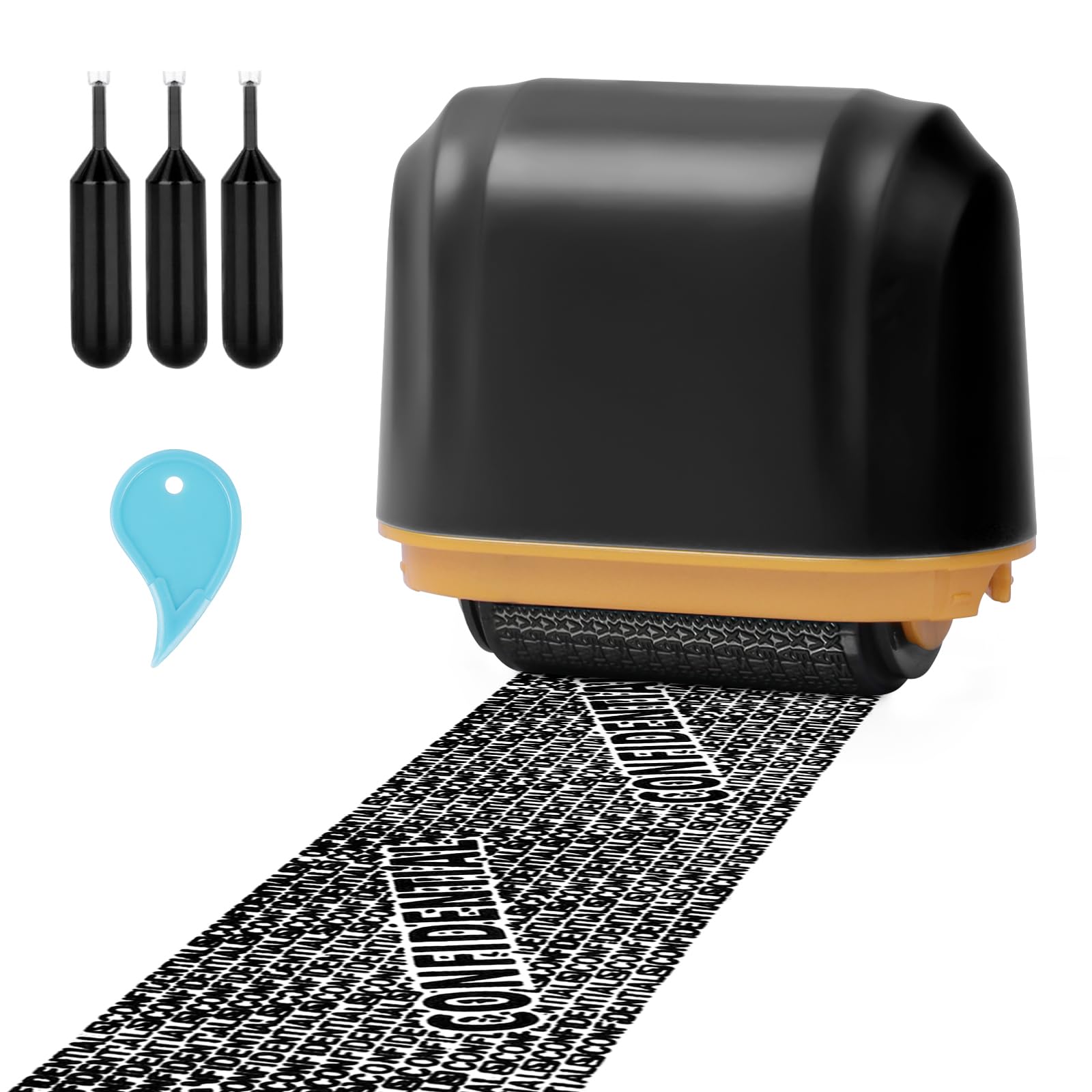 AUAUY Address Blocker Roller Stamp with 3 Refills, Identity Theft Protection Roller Stamp, Data Defender, 35mm Wide Personal Data Security Data Roller Stamps for Hiding Sensitive Information - Black