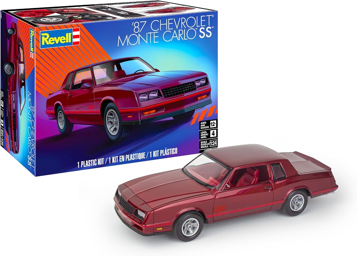 87 Kit de construcción de automóvil modelo Chevrolet Mote Carlo SS - #14587 | Réplica detallada a escala 1:24 del clásico Chevy Monte Carlo SS de 1987, contiene 89 piezas, nivel de habilidad Revell 4, para mayores de 12 años