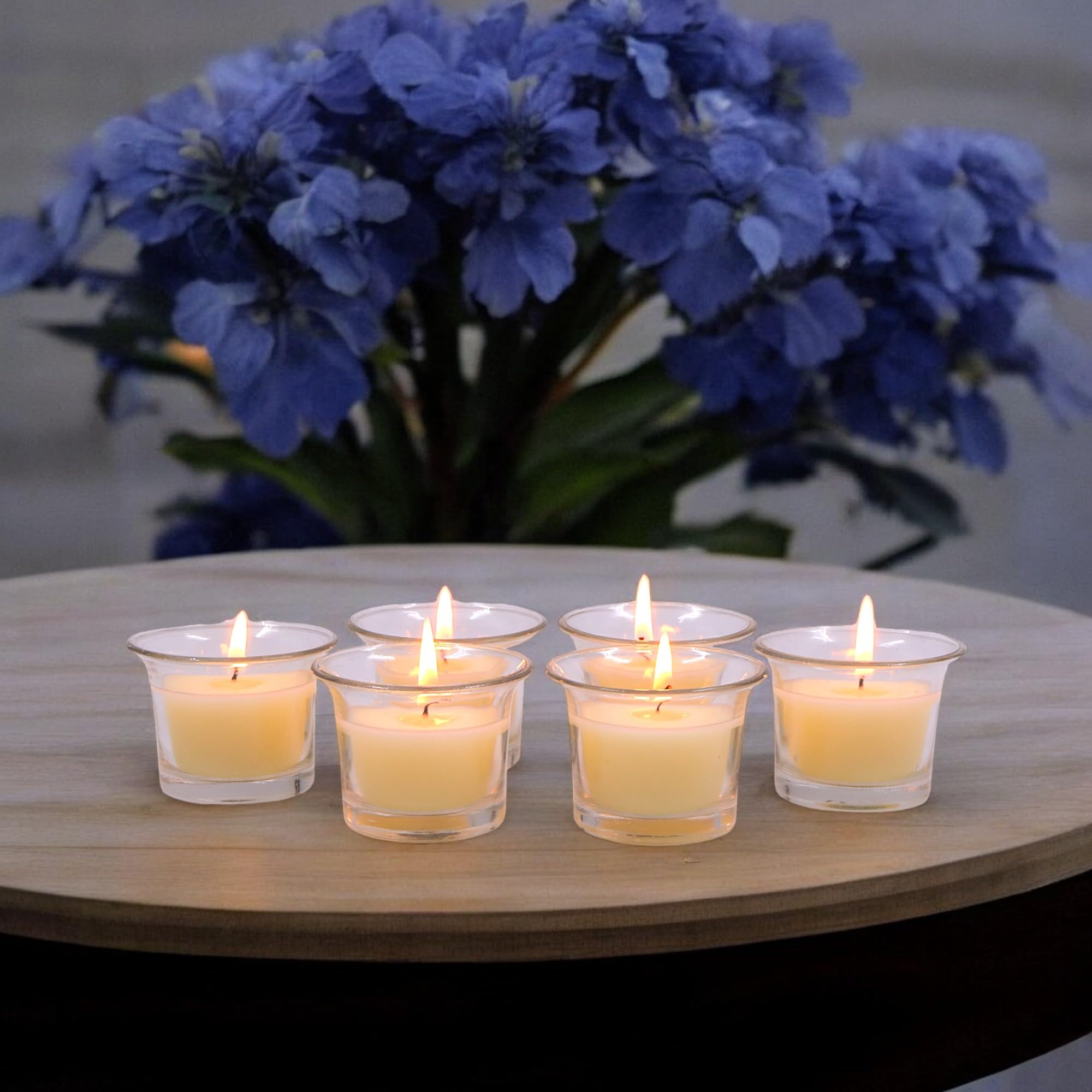HOSLEY Sweet Pea Jasmine Fragrance Votive Clear Glass Filled Candles|Scented White Candles Perfect for Home Decor Lighting|Burn Time 9 Hours Each|4.5 cm Diameter|Pack of 6|4.5 cm Long Each 4