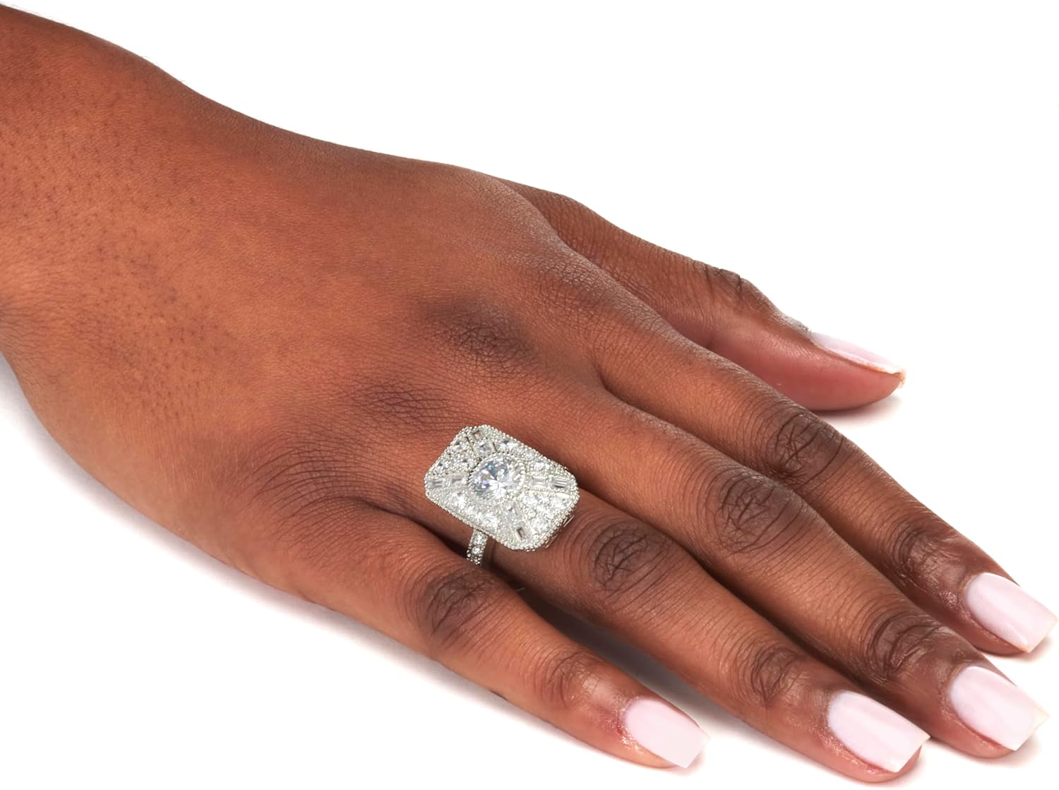 PalmBeach Platinum-Plated Round Cubic Zirconia Ring Sizes 6-10