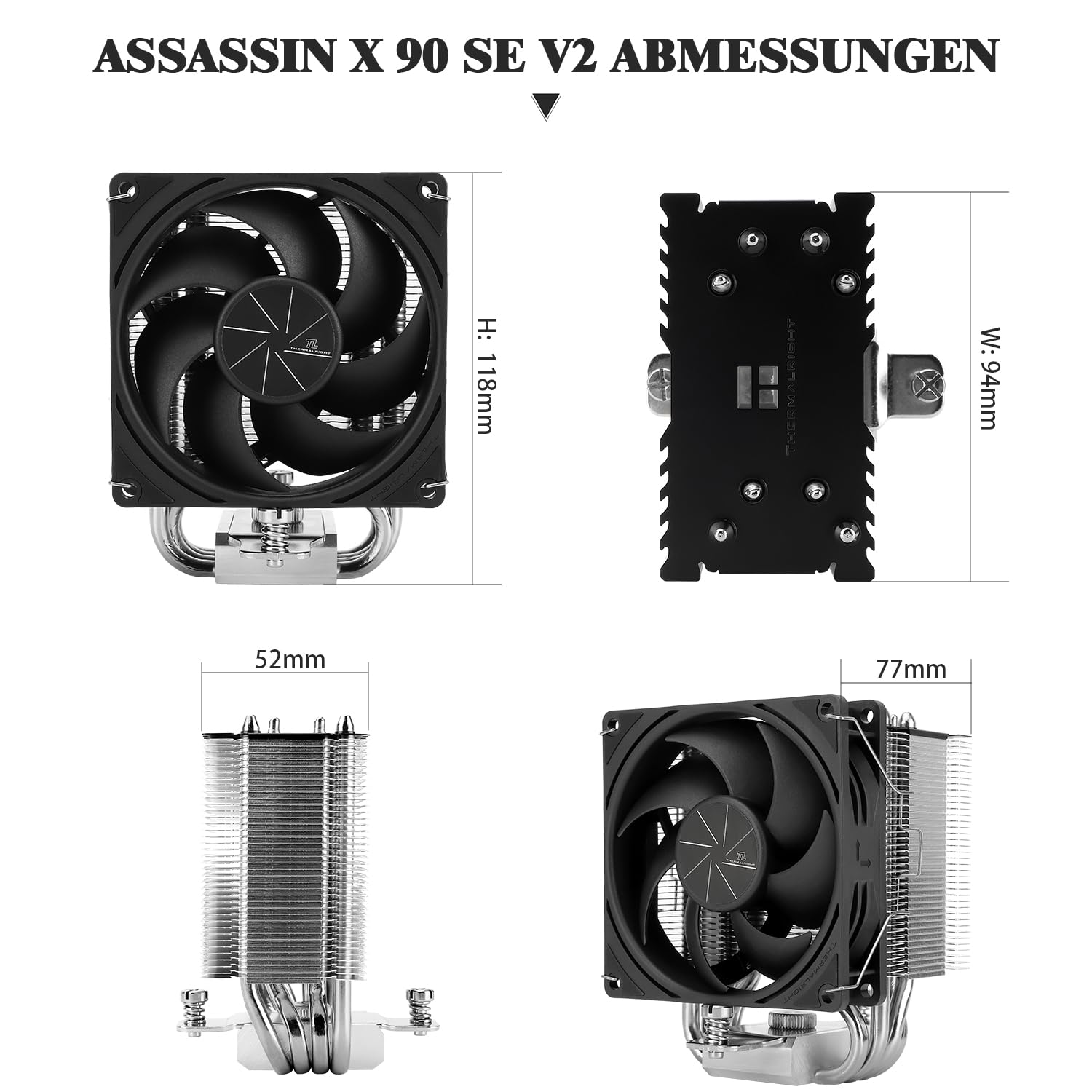 Thermalright ASSASSIN X90 SE V2 Refroidisseur d'air pour processeur, 4 caloducs, ventilateur TL-P9 PWM, cache thermique, technologie AGHP 4.0