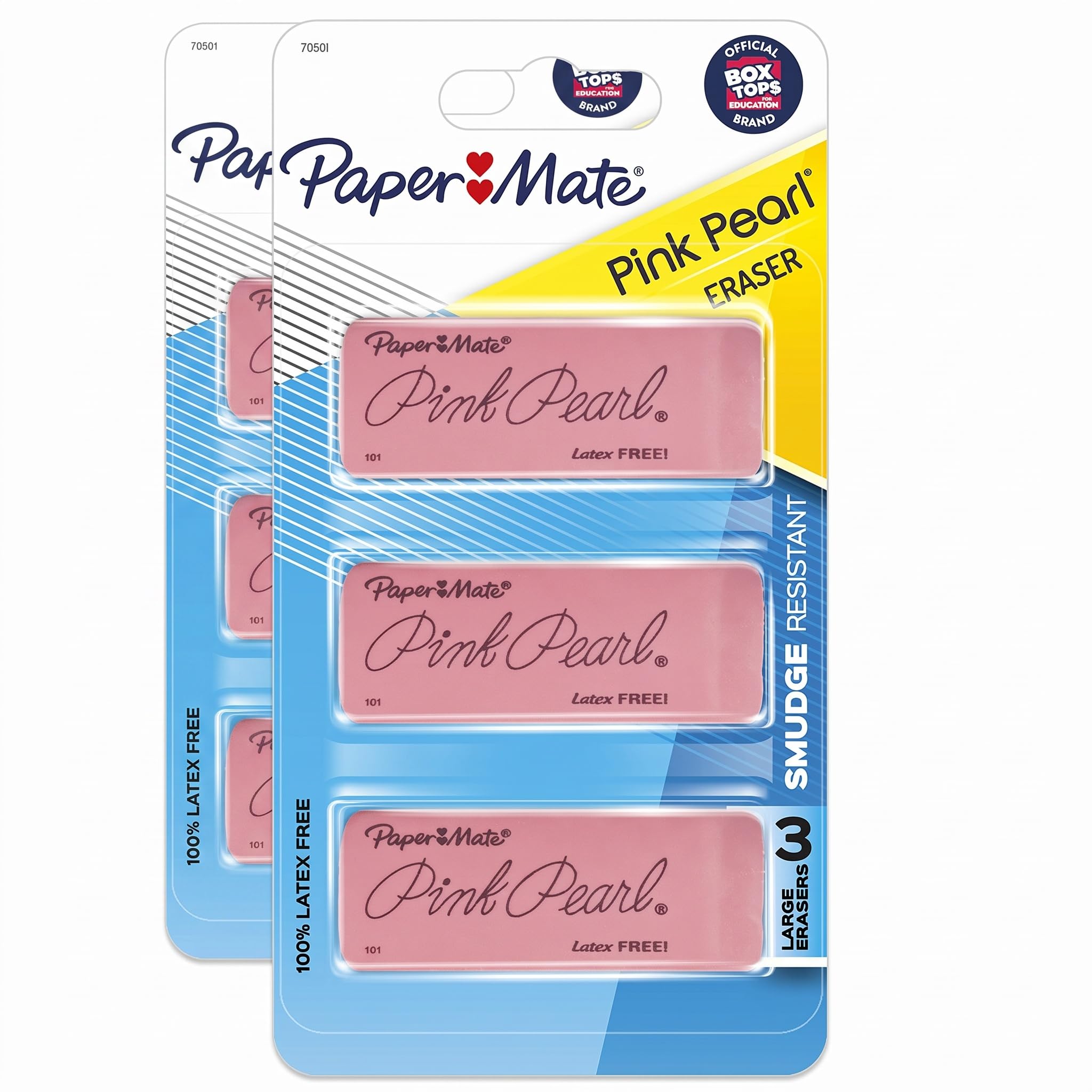Paper Mate Pink Pearl Erasers, Large, 3 Count (Pack of 2)