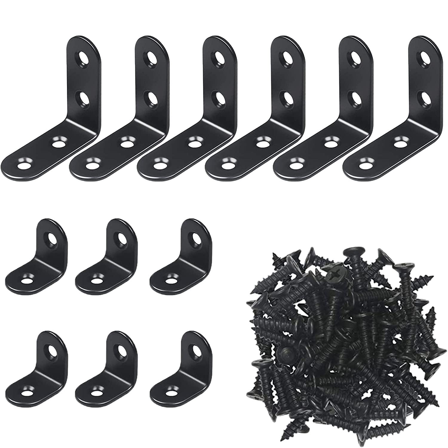Rivieval Black L Bracket, 12Pcs Metal Bracket For Wood Right Angle Bracket L Shaped Bracket Corner Bracket With 36 Metal Screws For Wood Furniture Cabinet Desk(6Pcs-40Mm/6Pcs-30Mm)