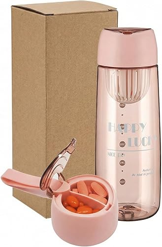 Botella de agua de 22 onzas y organizador de píldoras, contenedor de almacenamiento de viaje para agua, jugo, vitaminas, pastillero grande para