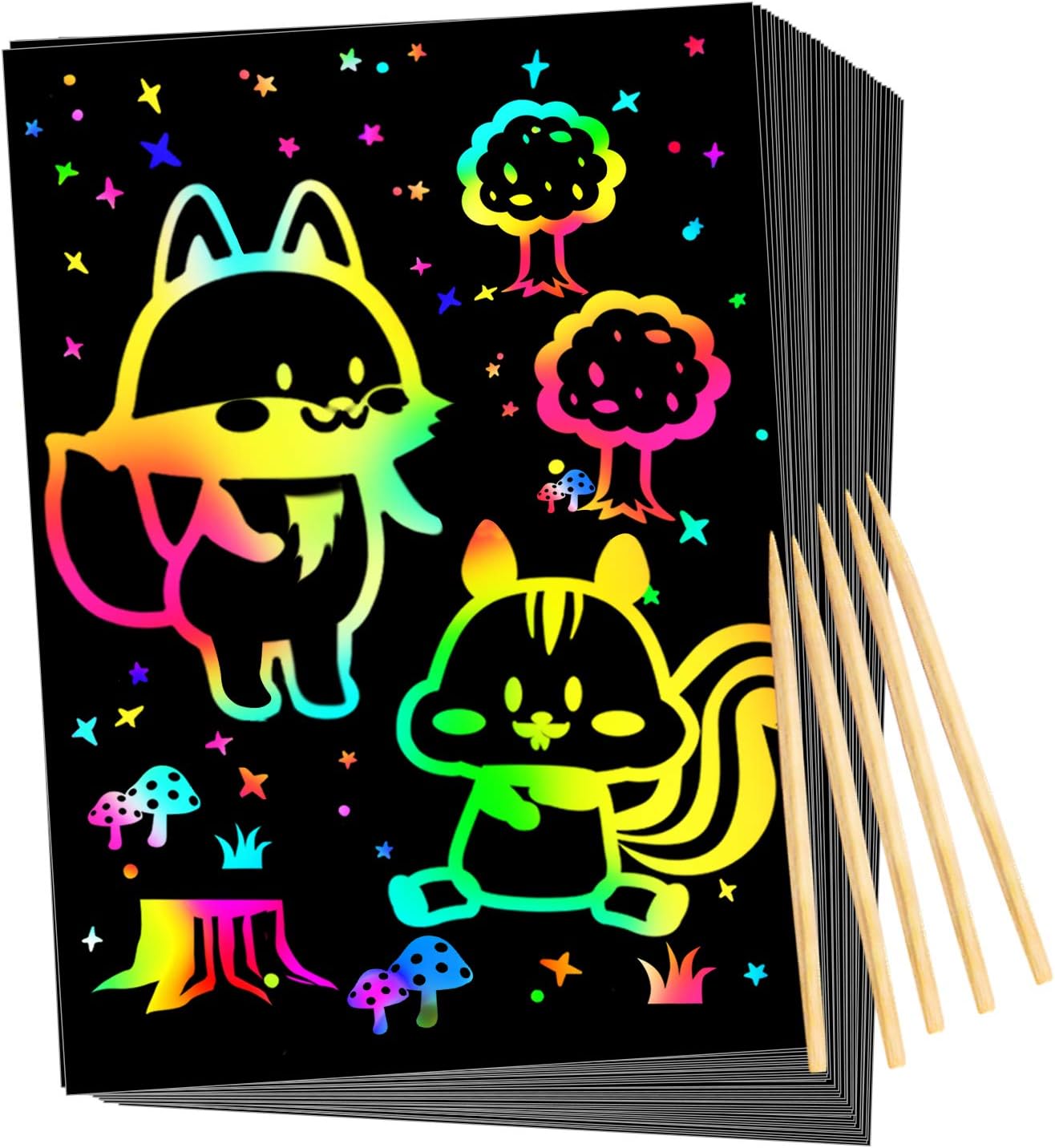 QXNEW Scratch Rainbow Art for Kids: Magic Scratch off Paper Children Art Crafts Set Kit Supplies Toys Black Scratch Sheets Notes Cards for Boys Girls Birthday Party Favors Games Christmas Easter Gifts