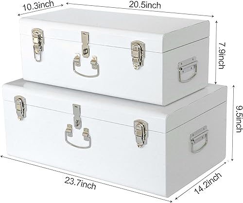 Miniatura 107 de Vixdonos Juego de 2 baúles decorativos de almacenamiento de caja de metal con asa (blanco con cierres de bronce) Blanco con cierres de bronce,Beige