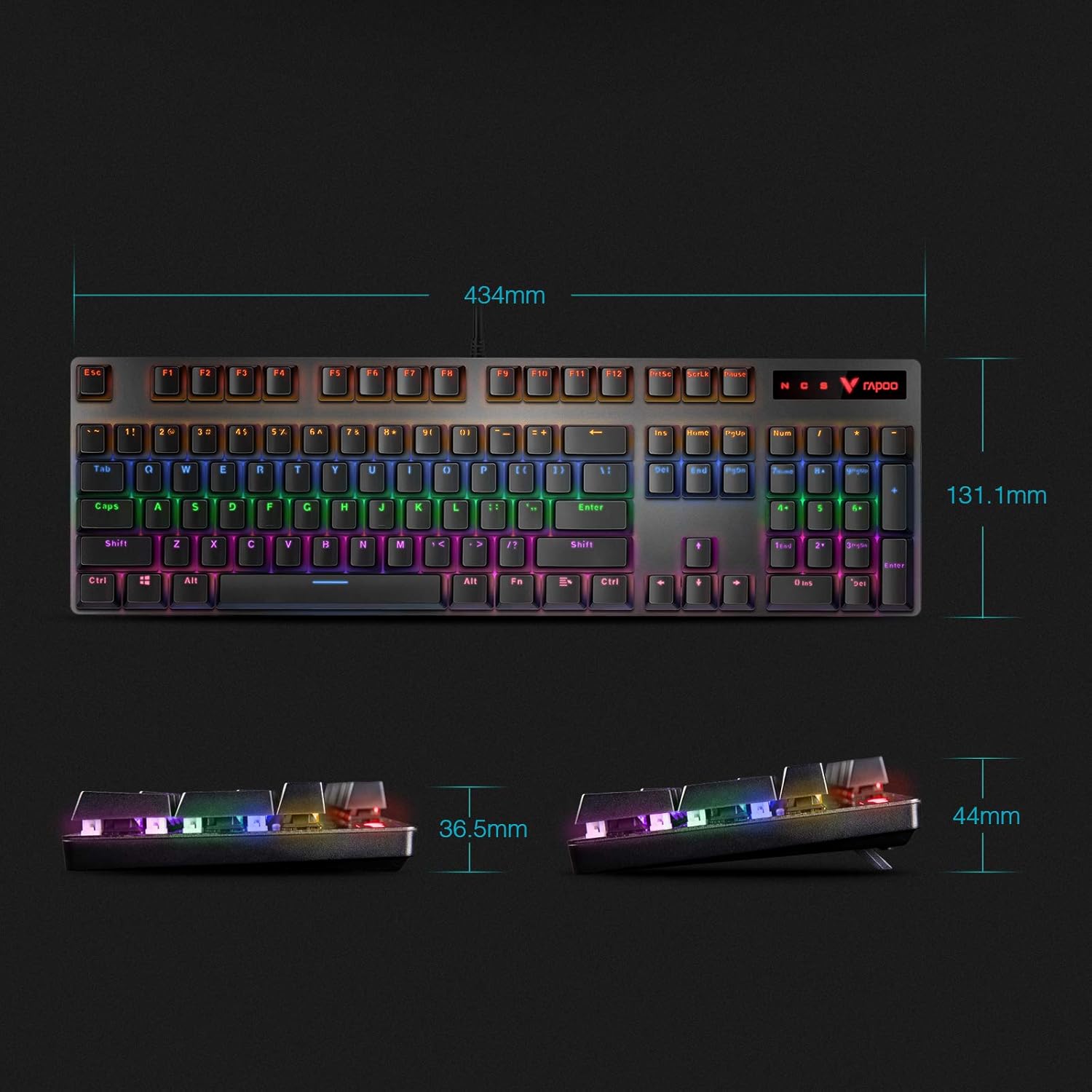 Rapoo V500PRO Mechanical Gaming Keyboard with Full Size Ergonomic Design,LED Backlight,Black-Blue Switch