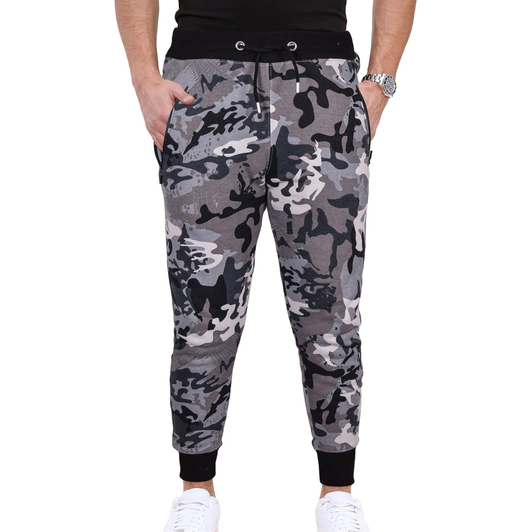 A2z Men's Camo Charcoal Fleece Jogging Bottoms Joggers 2 Tone Exercise - Fleece Trouser M01 4XL
