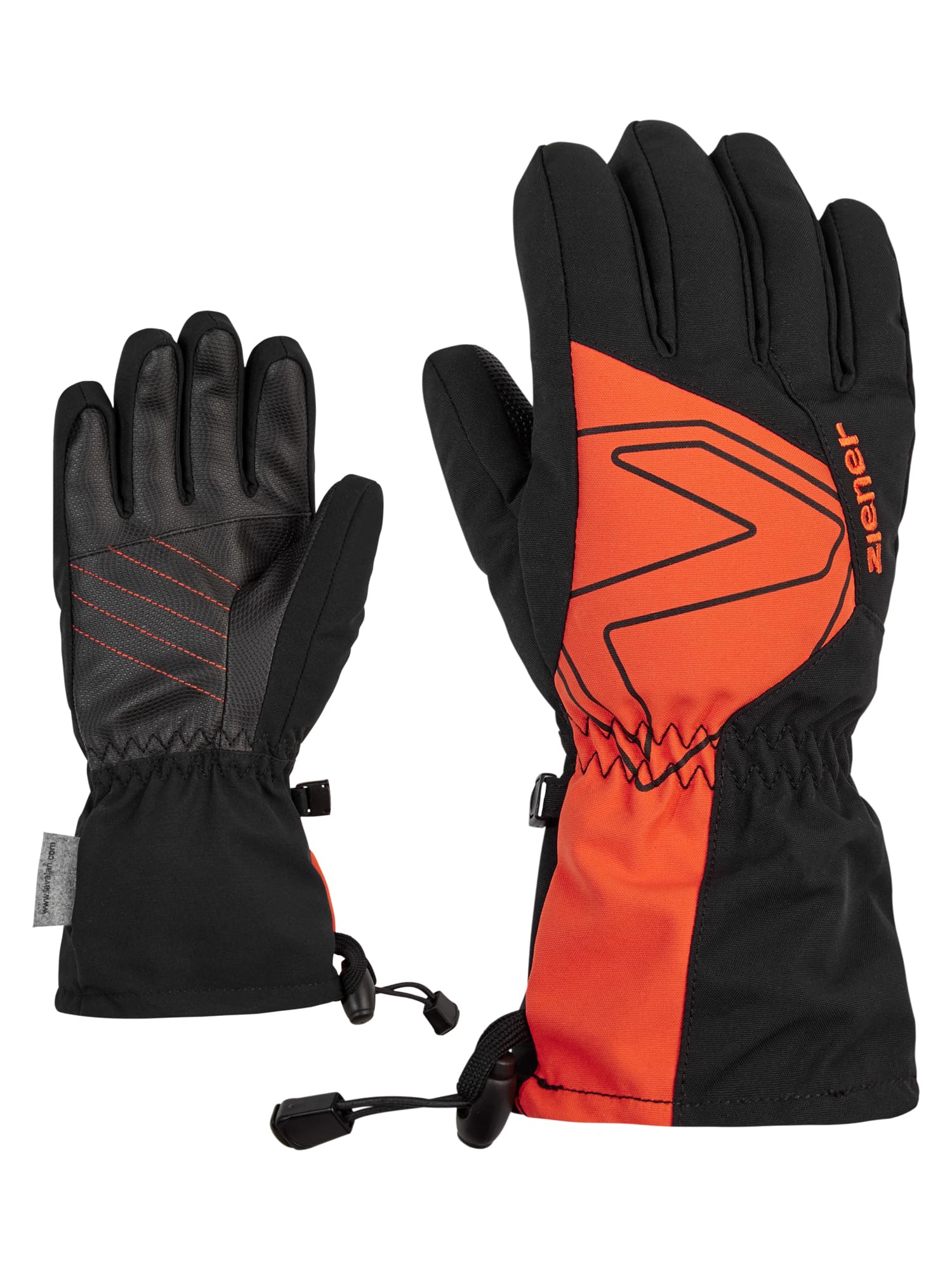 Ziener Children's Laval Ski Gloves, Winter Sports, Waterproof, Extra Warm, Wool, Black, Burnt Orange, 3